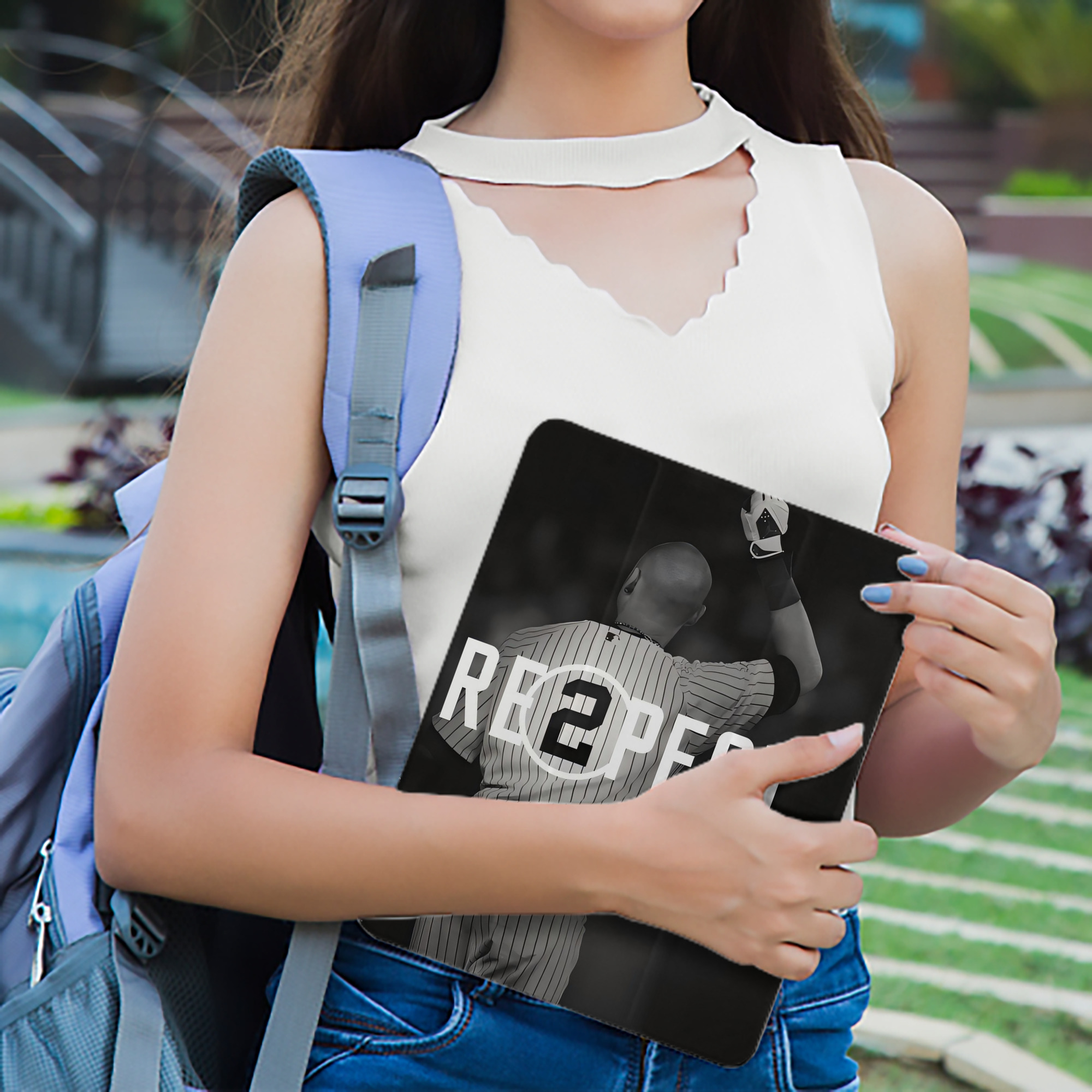 Derek Jeter 37 Premium Tri-Fold PU Leather & Silicone IPad Case With Pencil Slot – Fits 9.5,10.5,10.9 – Adjustable Stand, Slim, Protective