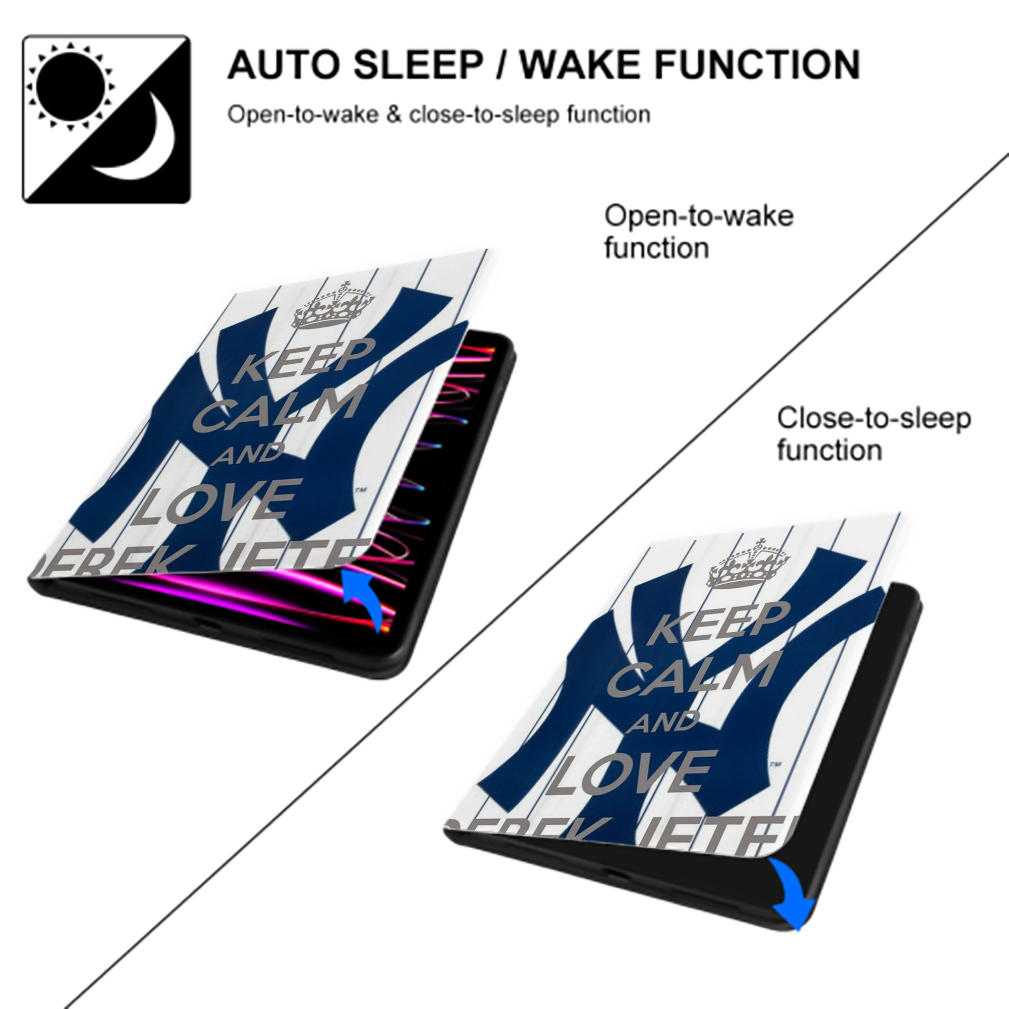 Derek Jeter 39 Premium Tri-Fold PU Leather & Silicone IPad Case With Pencil Slot – Fits 9.5,10.5,10.9 – Adjustable Stand, Slim, Protective