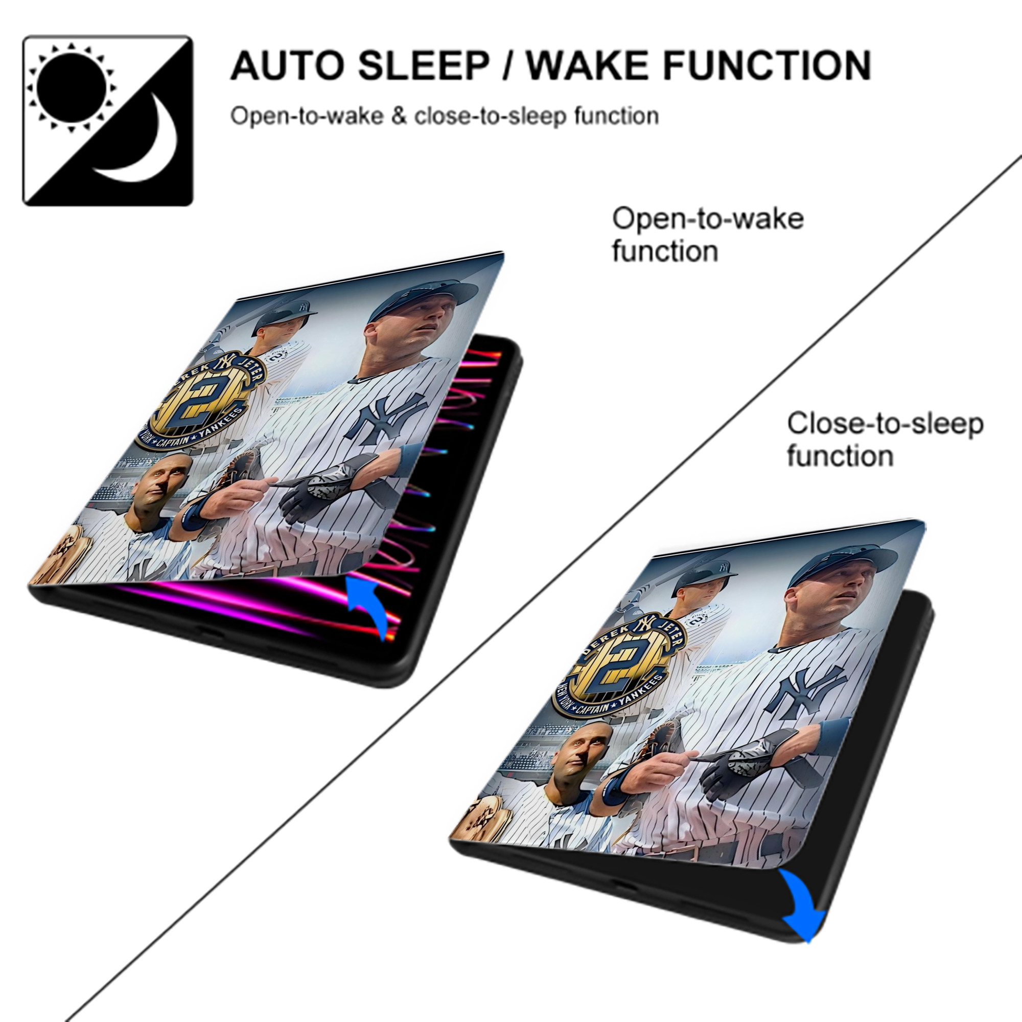 Derek Jeter 40 Premium Tri-Fold PU Leather & Silicone IPad Case With Pencil Slot – Fits 9.5,10.5,10.9 – Adjustable Stand, Slim, Protective