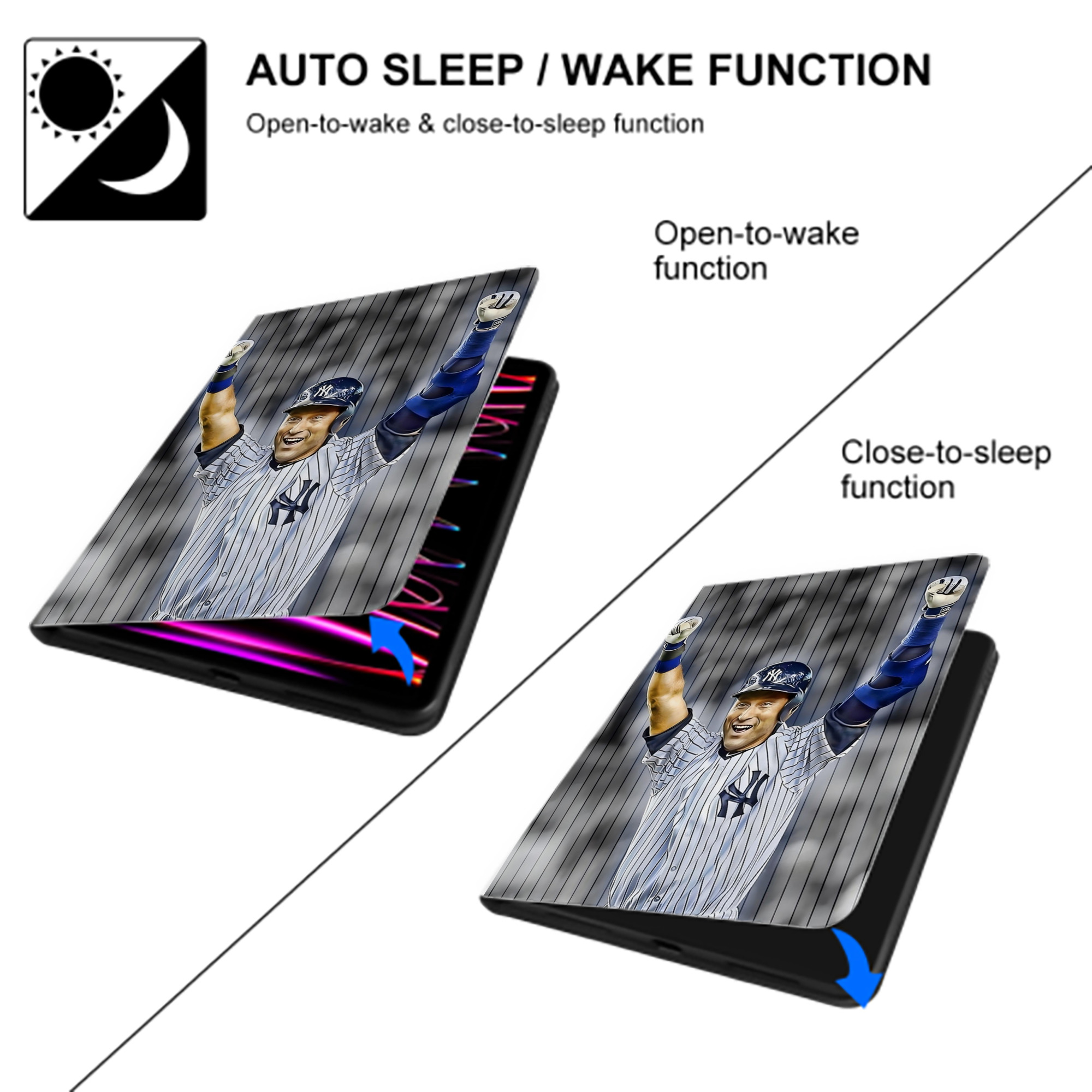 Derek Jeter 45 Premium Tri-Fold PU Leather & Silicone IPad Case With Pencil Slot – Fits 9.5,10.5,10.9 – Adjustable Stand, Slim, Protective