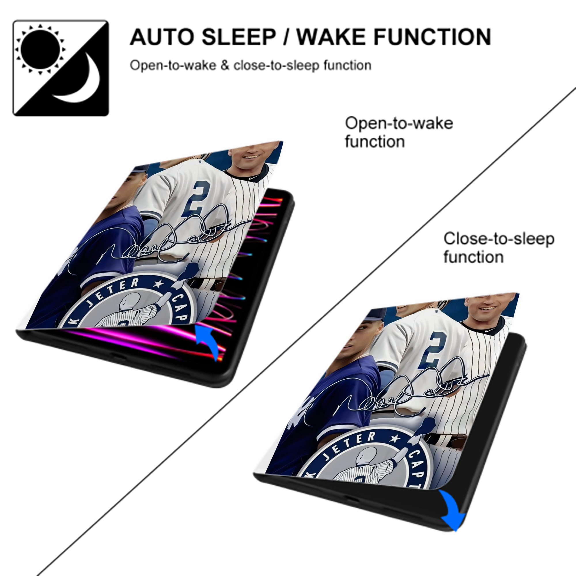 Derek Jeter 47 Premium Tri-Fold PU Leather & Silicone IPad Case With Pencil Slot – Fits 9.5,10.5,10.9 – Adjustable Stand, Slim, Protective