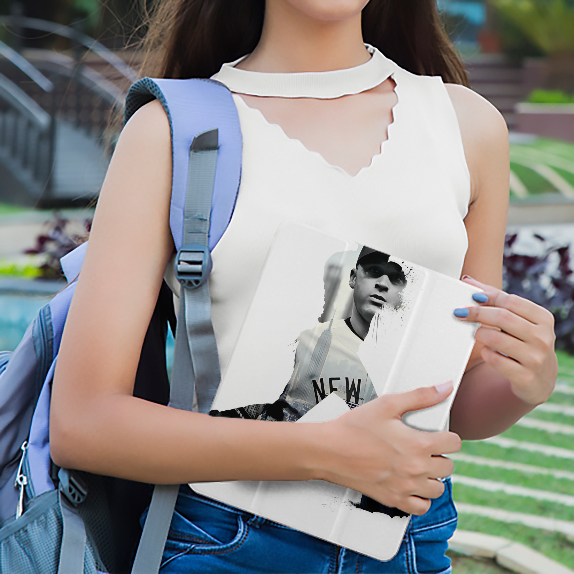 Derek Jeter 54 Premium Tri-Fold PU Leather & Silicone IPad Case With Pencil Slot – Fits 9.5,10.5,10.9 – Adjustable Stand, Slim, Protective