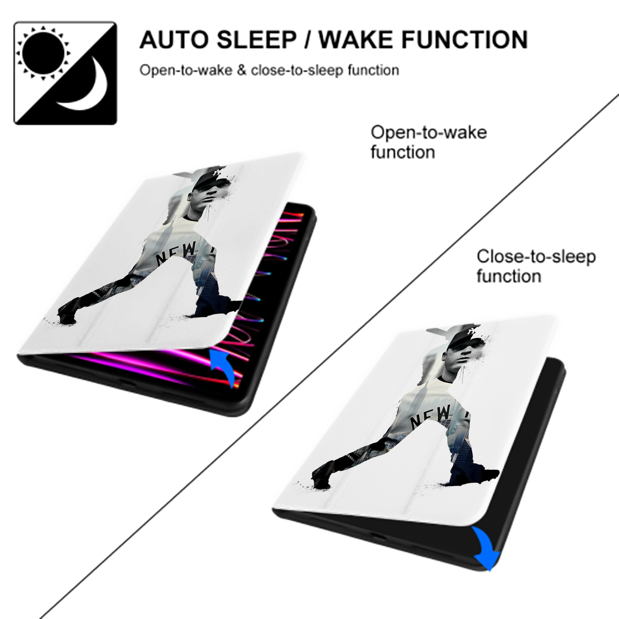 Derek Jeter 54 Premium Tri-Fold PU Leather & Silicone IPad Case With Pencil Slot – Fits 9.5,10.5,10.9 – Adjustable Stand, Slim, Protective