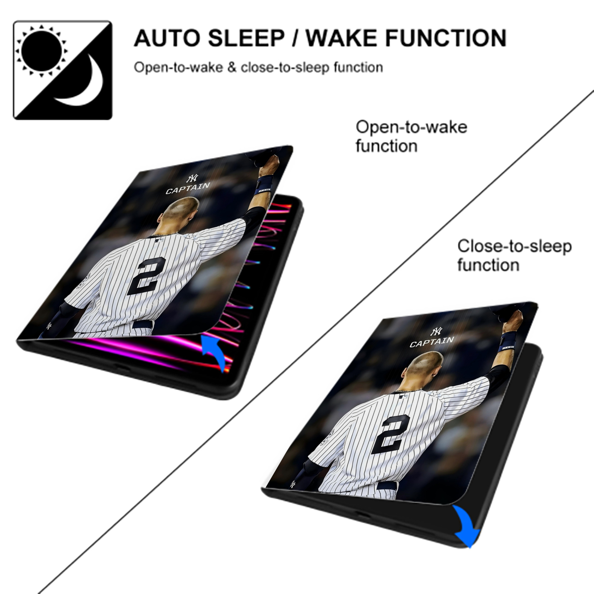 Derek Jeter 56 Premium Tri-Fold PU Leather & Silicone IPad Case With Pencil Slot – Fits 9.5,10.5,10.9 – Adjustable Stand, Slim, Protective