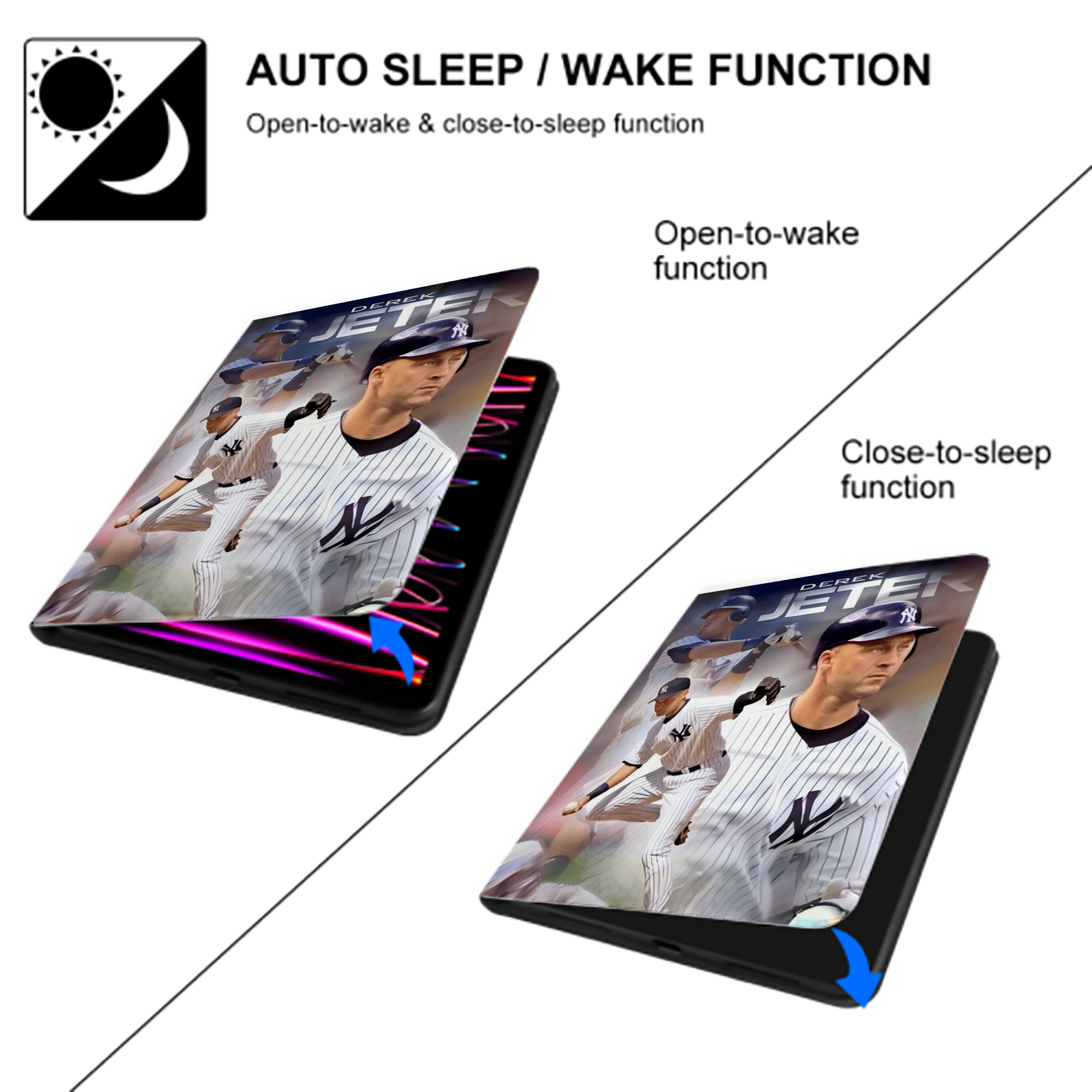 Derek Jeter 60 Premium Tri-Fold PU Leather & Silicone IPad Case With Pencil Slot – Fits 9.5,10.5,10.9 – Adjustable Stand, Slim, Protective