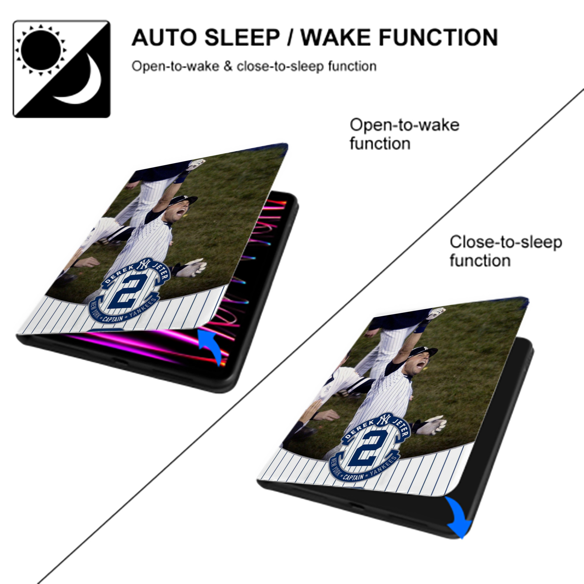 Derek Jeter 87 Premium Tri-Fold PU Leather & Silicone IPad Case With Pencil Slot – Fits 9.5,10.5,10.9 – Adjustable Stand, Slim, Protective