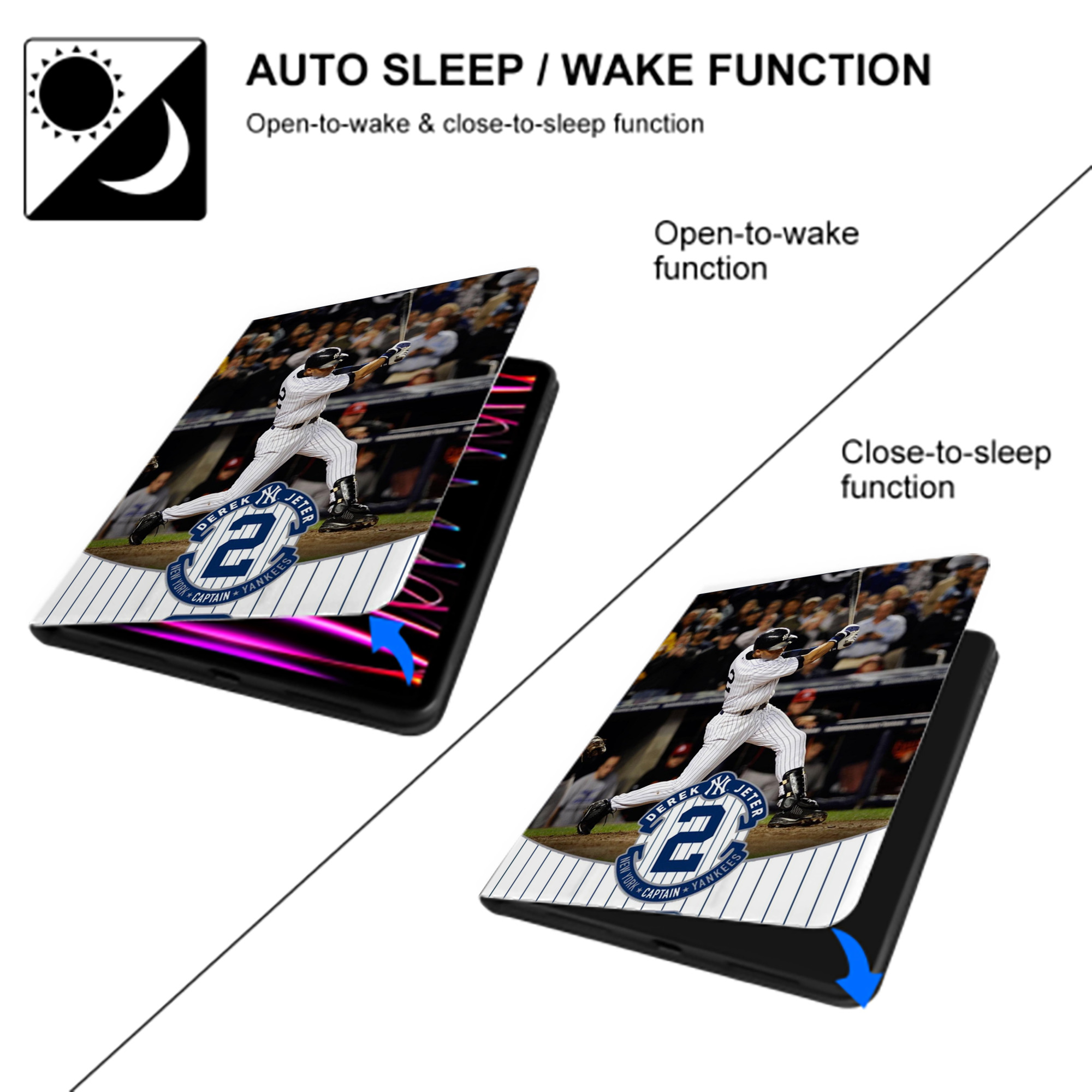 Derek Jeter 88 Premium Tri-Fold PU Leather & Silicone IPad Case With Pencil Slot – Fits 9.5,10.5,10.9 – Adjustable Stand, Slim, Protective