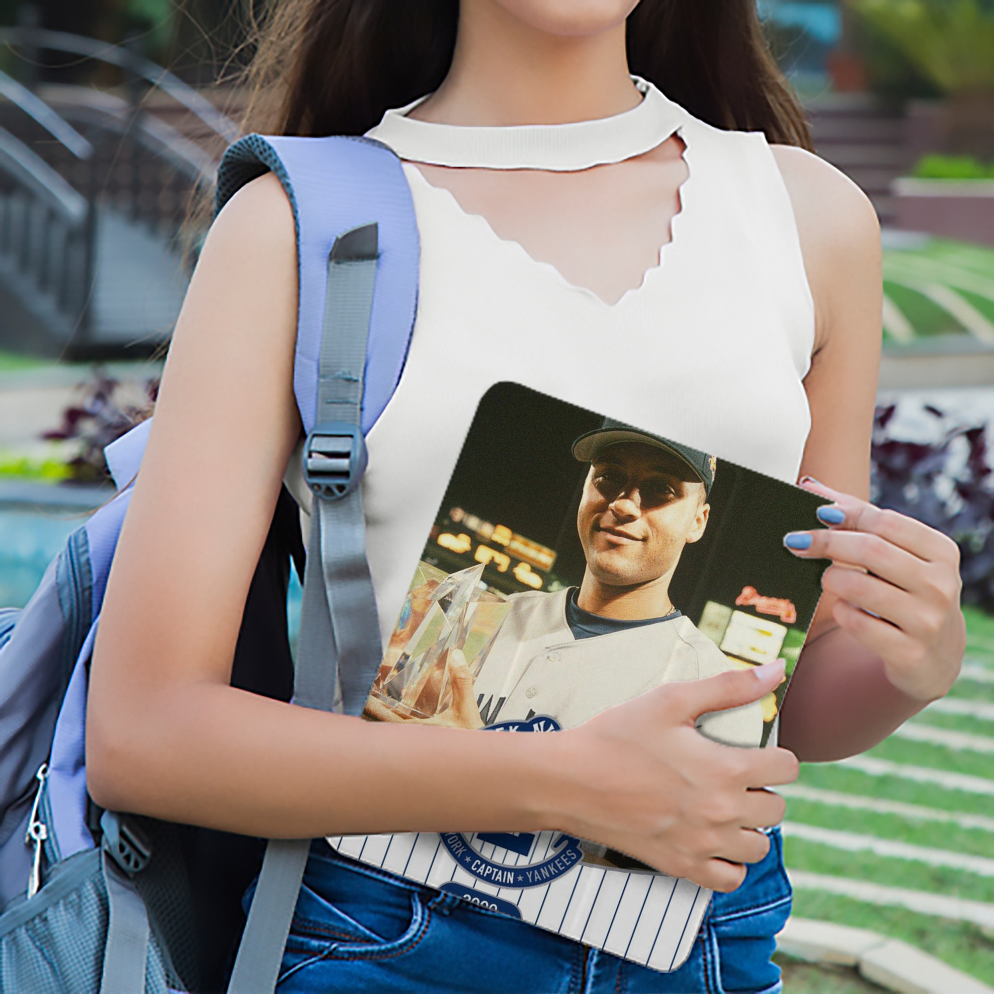 Derek Jeter 93 Premium Tri-Fold PU Leather & Silicone IPad Case With Pencil Slot – Fits 9.5,10.5,10.9 – Adjustable Stand, Slim, Protective