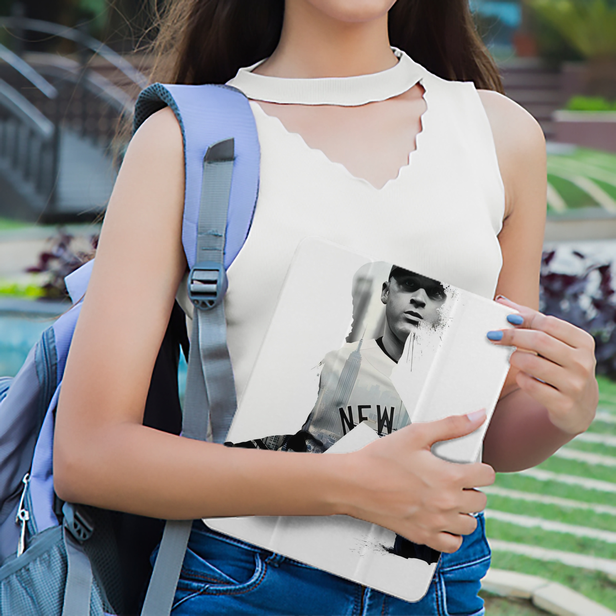 Derek Jeter 98 Premium Tri-Fold PU Leather & Silicone IPad Case With Pencil Slot – Fits 9.5,10.5,10.9 – Adjustable Stand, Slim, Protective