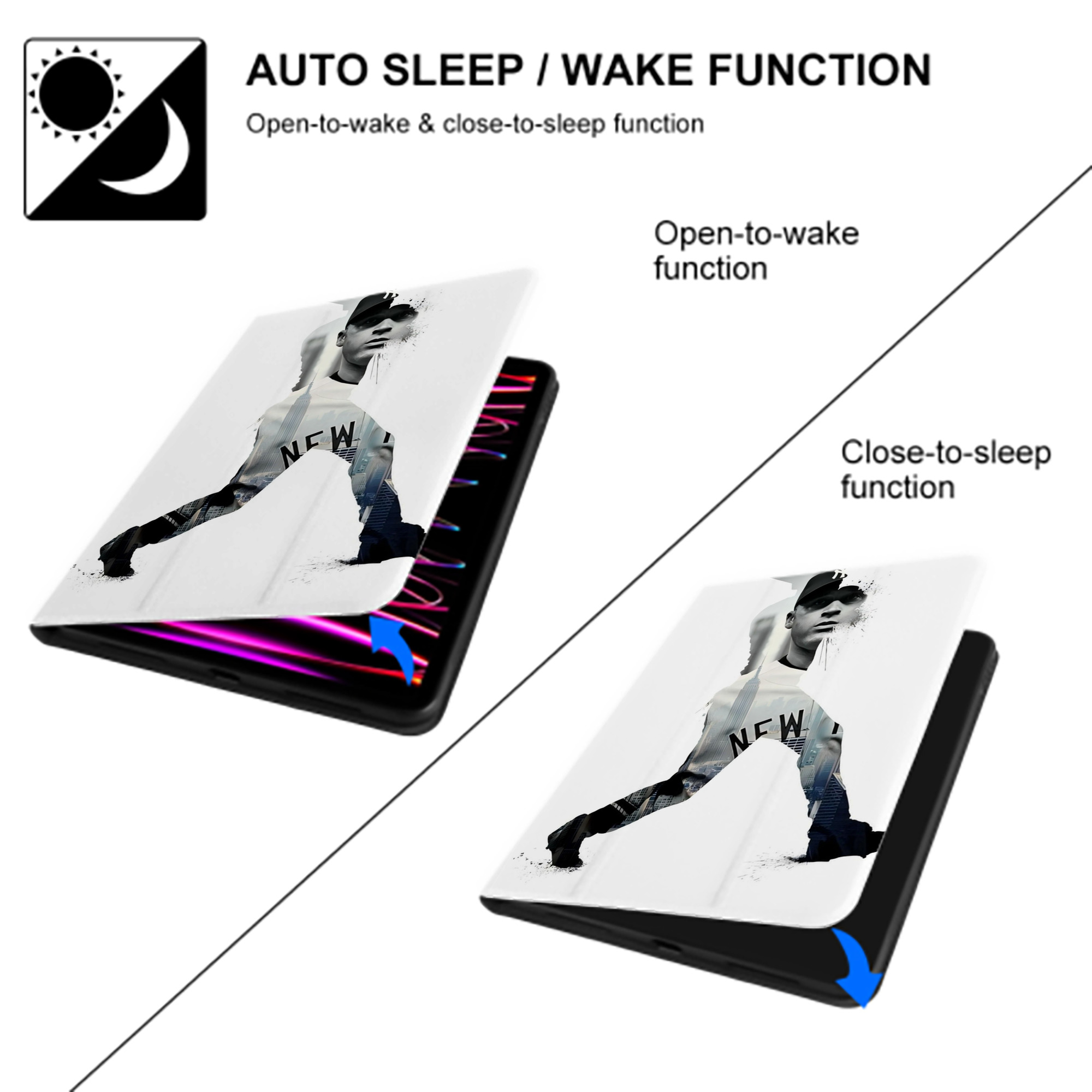 Derek Jeter 98 Premium Tri-Fold PU Leather & Silicone IPad Case With Pencil Slot – Fits 9.5,10.5,10.9 – Adjustable Stand, Slim, Protective