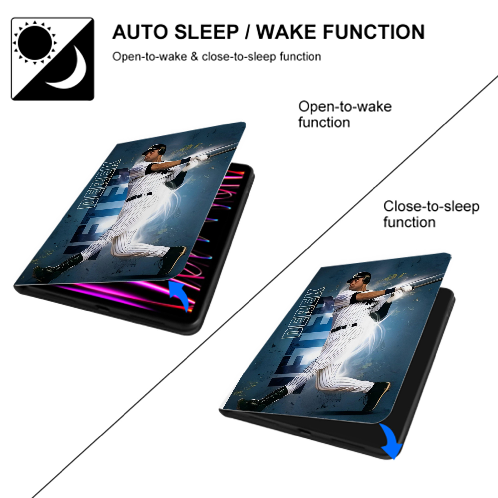 Derek Jeter 99 Premium Tri-Fold PU Leather & Silicone IPad Case With Pencil Slot – Fits 9.5,10.5,10.9 – Adjustable Stand, Slim, Protective