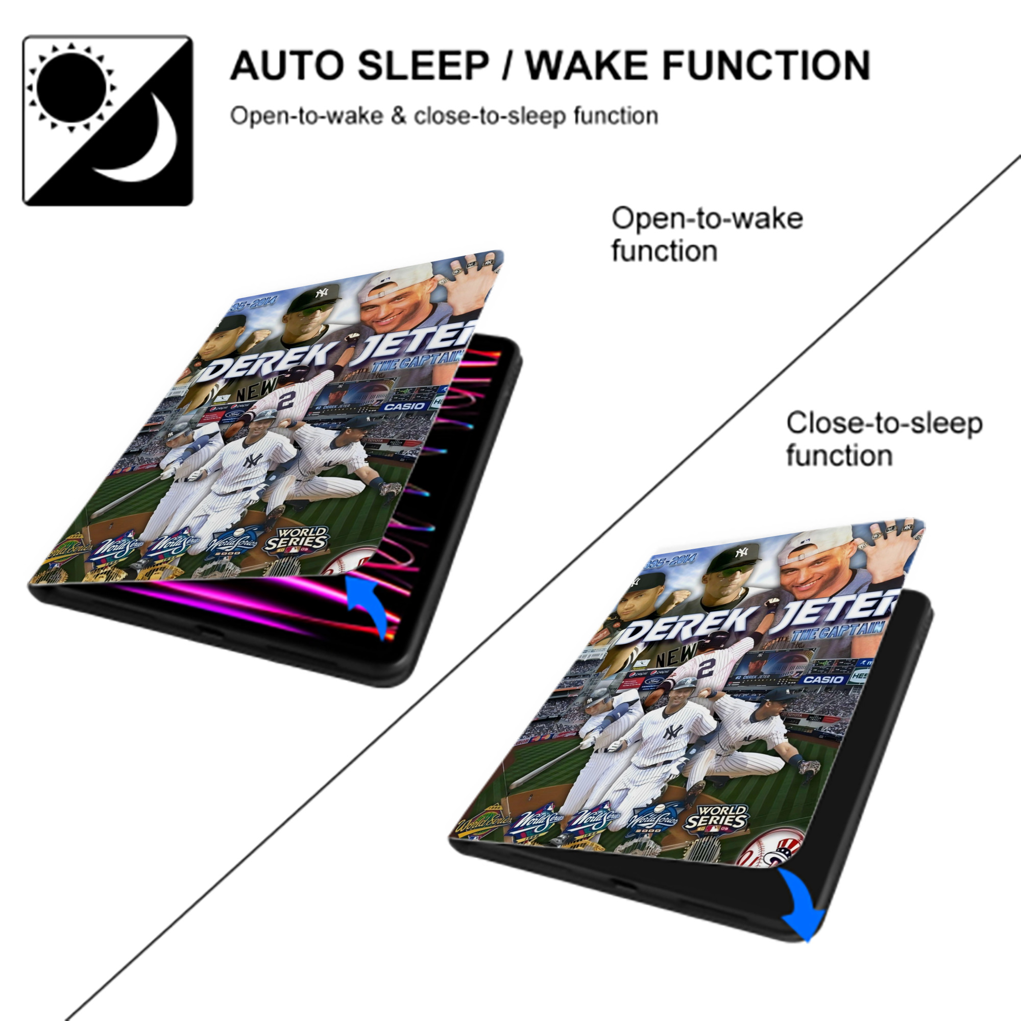 Derek Jeter 100 Premium Tri-Fold PU Leather & Silicone IPad Case With Pencil Slot – Fits 9.5,10.5,10.9 – Adjustable Stand, Slim, Protective