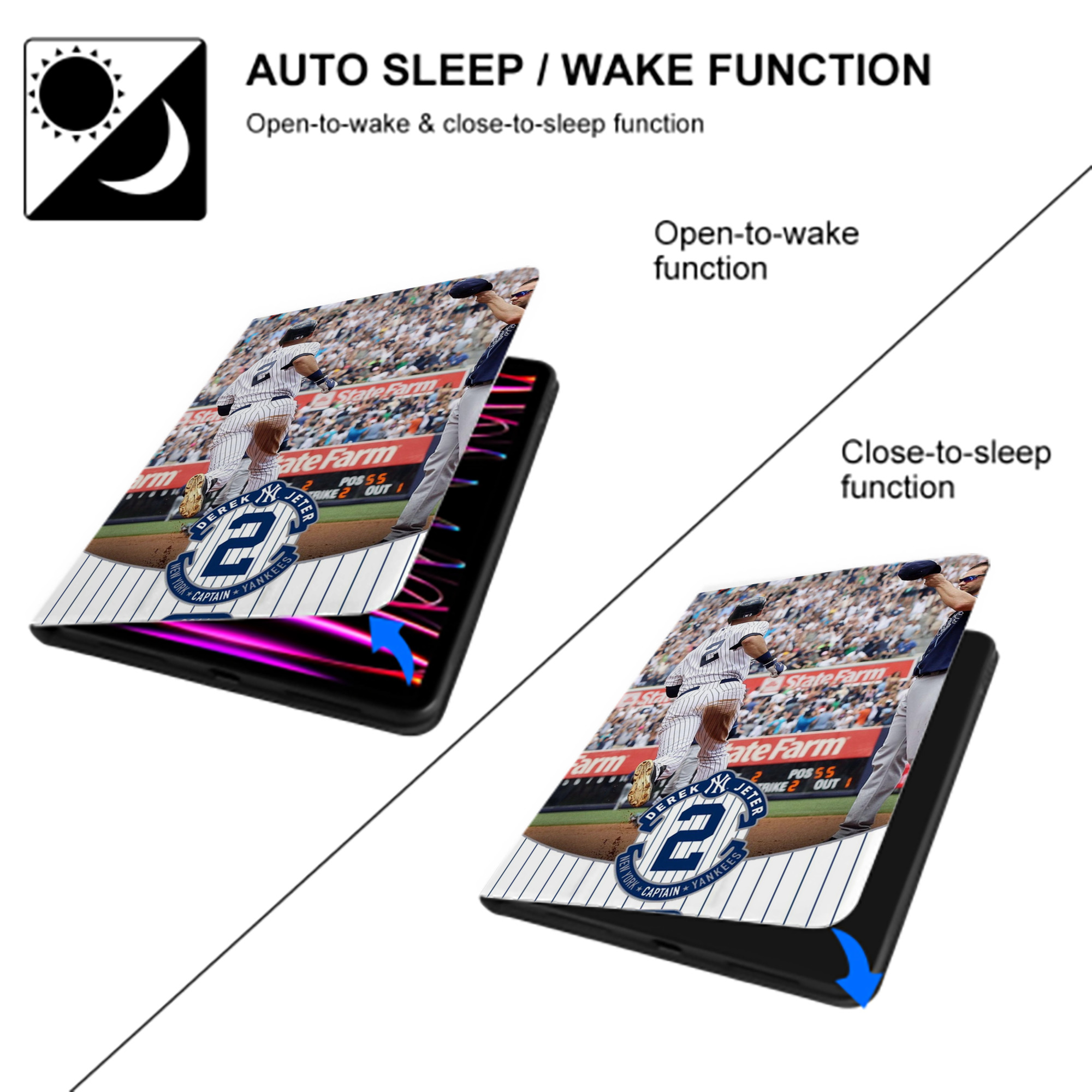 Derek Jeter 102 Premium Tri-Fold PU Leather & Silicone IPad Case With Pencil Slot – Fits 9.5,10.5,10.9 – Adjustable Stand, Slim, Protective