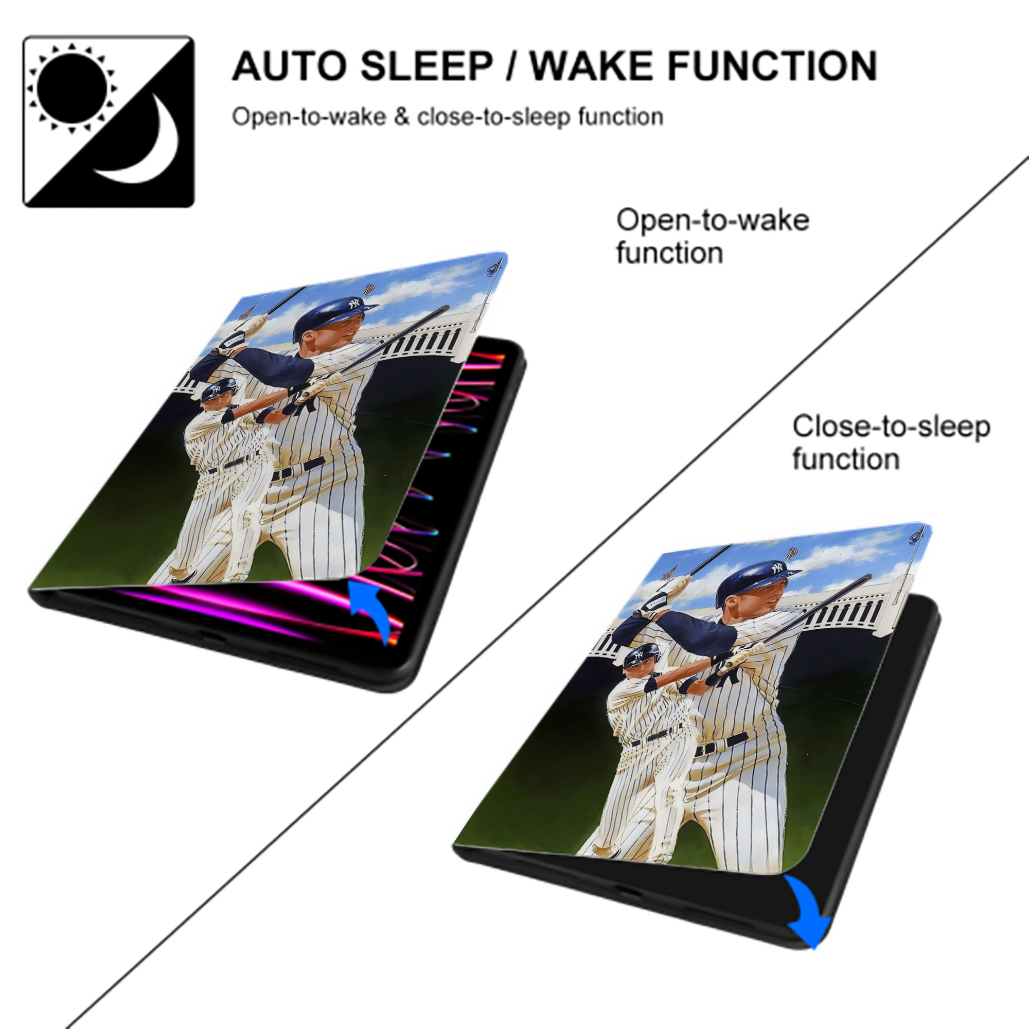 Derek Jeter 108 Premium Tri-Fold PU Leather & Silicone IPad Case With Pencil Slot – Fits 9.5,10.5,10.9 – Adjustable Stand, Slim, Protective