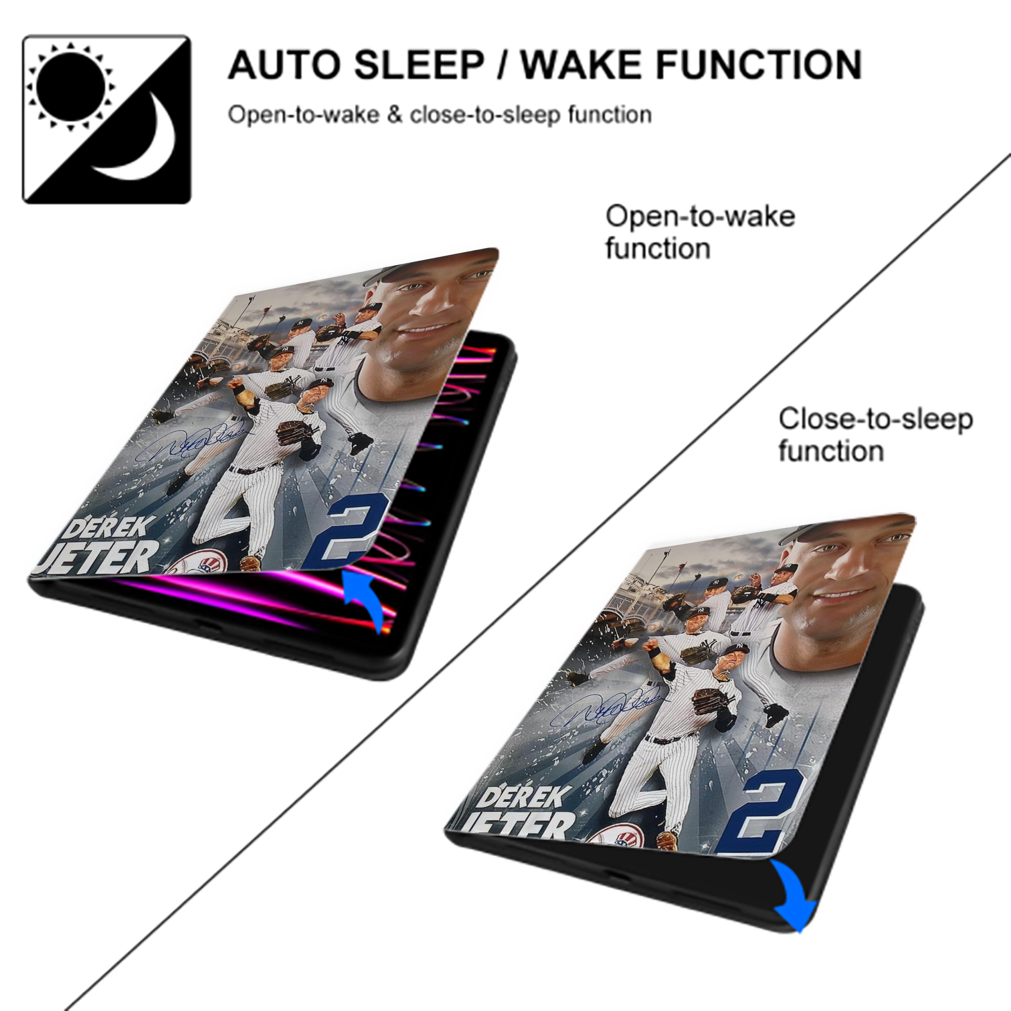 Derek Jeter 109 Premium Tri-Fold PU Leather & Silicone IPad Case With Pencil Slot – Fits 9.5,10.5,10.9 – Adjustable Stand, Slim, Protective