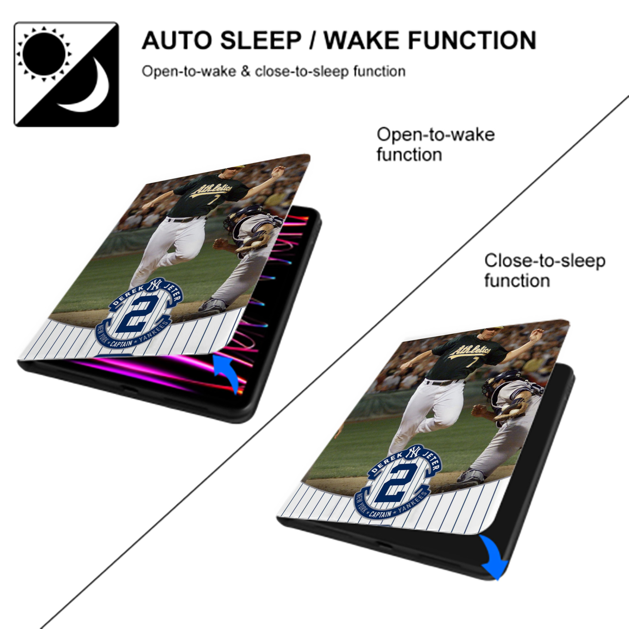 Derek Jeter 111 Premium Tri-Fold PU Leather & Silicone IPad Case With Pencil Slot – Fits 9.5,10.5,10.9 – Adjustable Stand, Slim, Protective