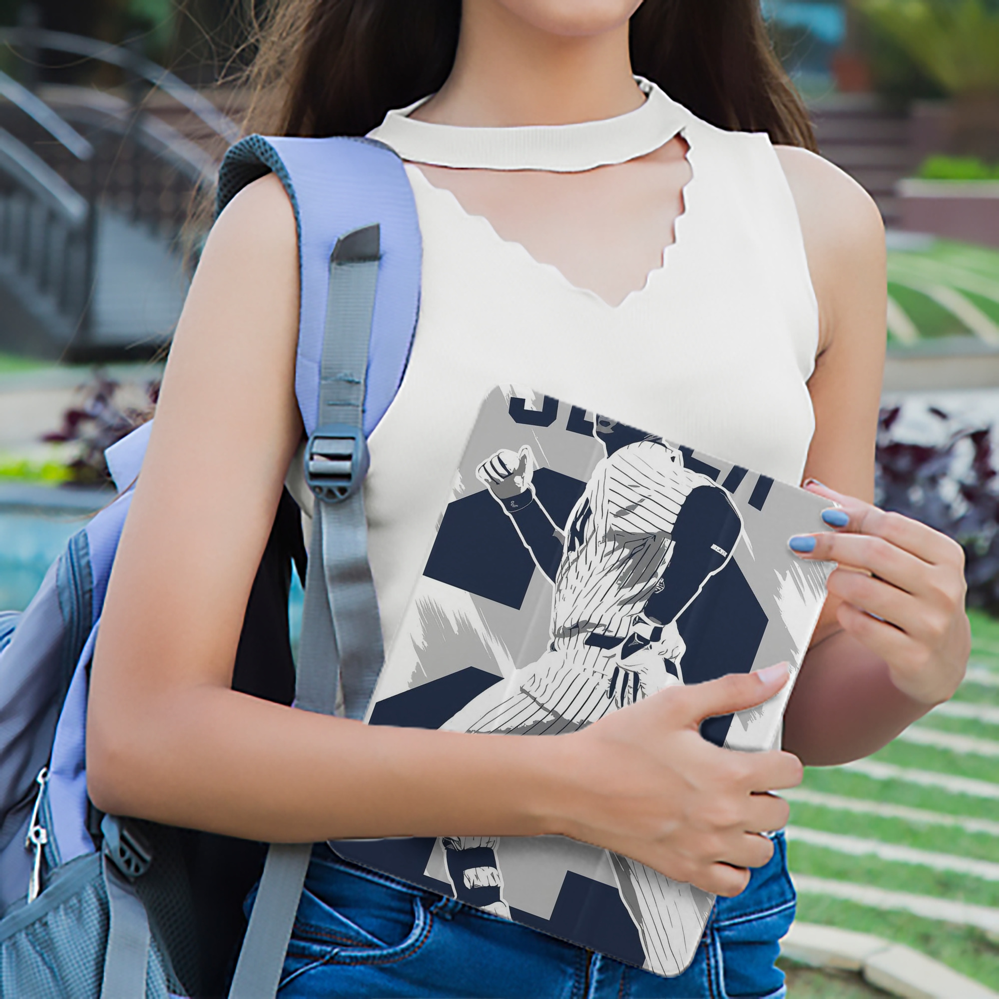 Derek Jeter 113 Premium Tri-Fold PU Leather & Silicone IPad Case With Pencil Slot – Fits 9.5,10.5,10.9 – Adjustable Stand, Slim, Protective