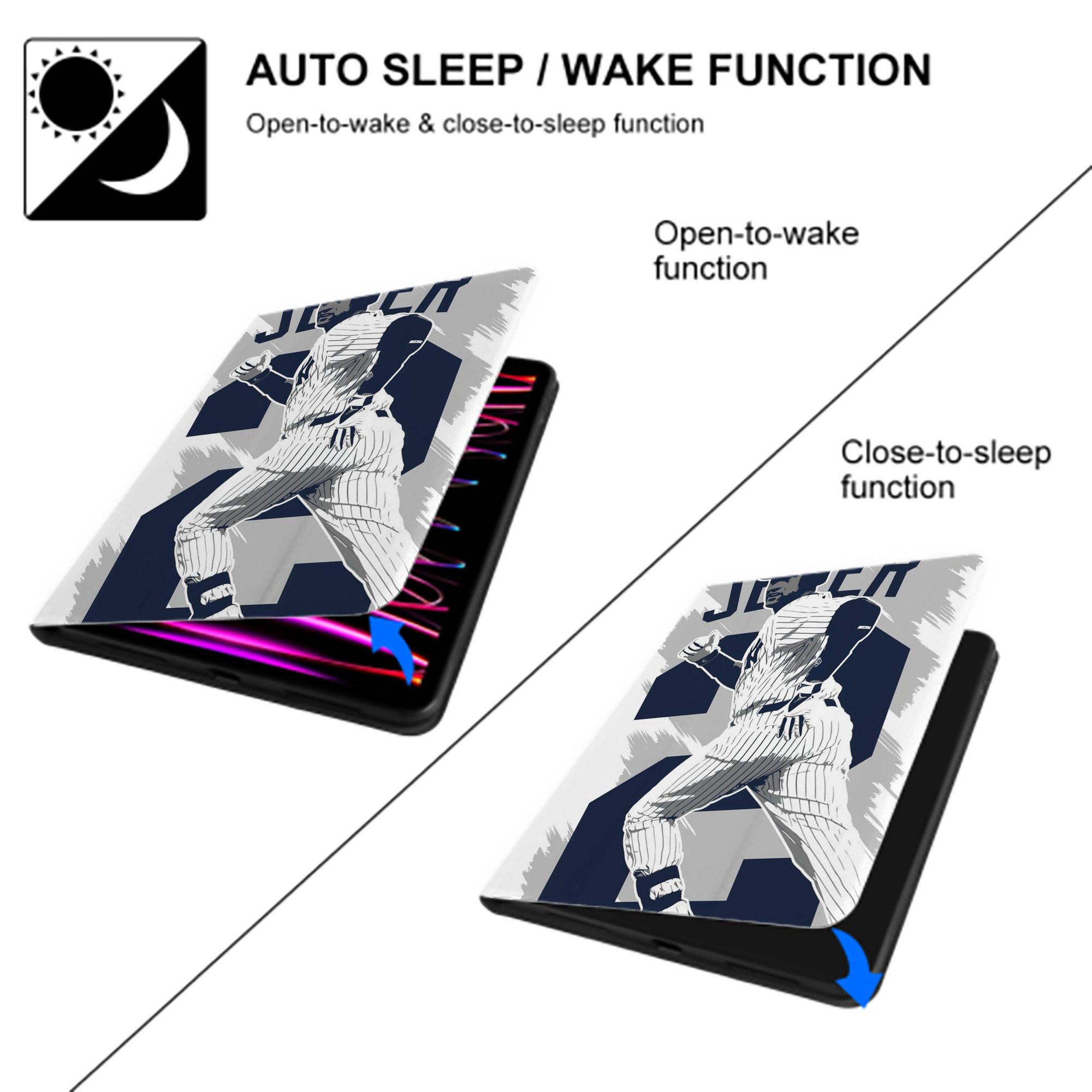 Derek Jeter 113 Premium Tri-Fold PU Leather & Silicone IPad Case With Pencil Slot – Fits 9.5,10.5,10.9 – Adjustable Stand, Slim, Protective