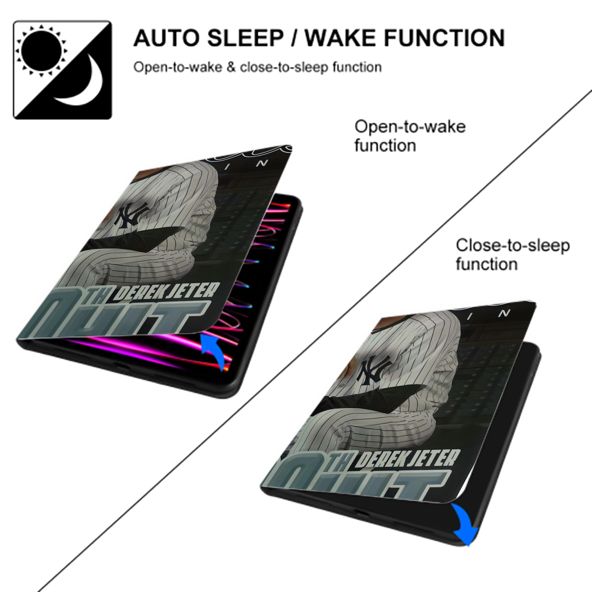 Derek Jeter 43 IPad Book-Style Case With Pencil Slot – Slim PU & TPU Cover – Full Protection, Precise Fit, Water & Scratch Resistant