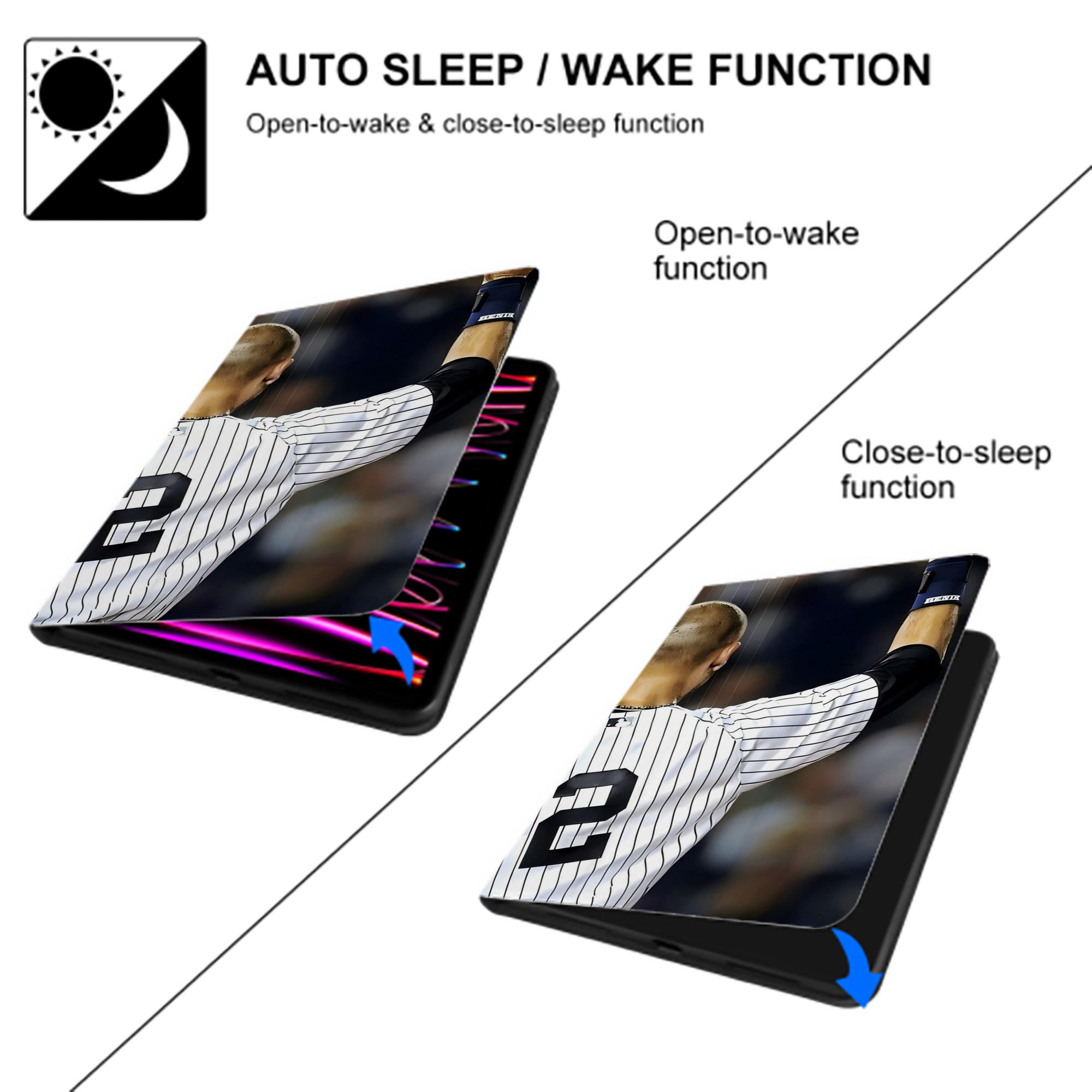 Derek Jeter 56 IPad Book-Style Case With Pencil Slot – Slim PU & TPU Cover – Full Protection, Precise Fit, Water & Scratch Resistant