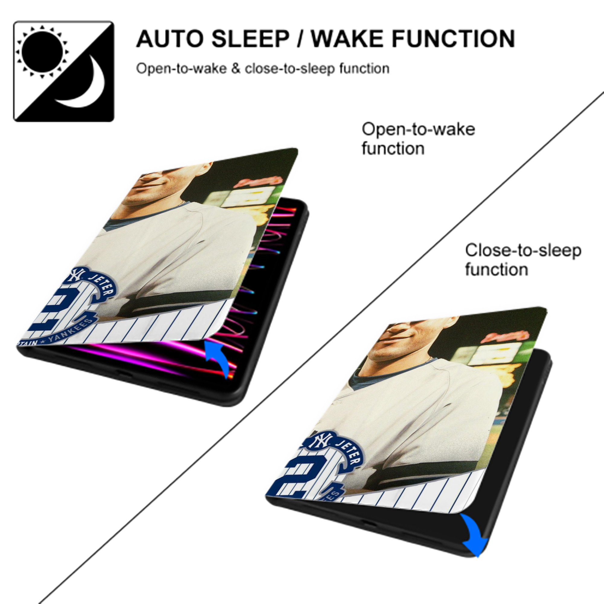 Derek Jeter 93 IPad Book-Style Case With Pencil Slot – Slim PU & TPU Cover – Full Protection, Precise Fit, Water & Scratch Resistant