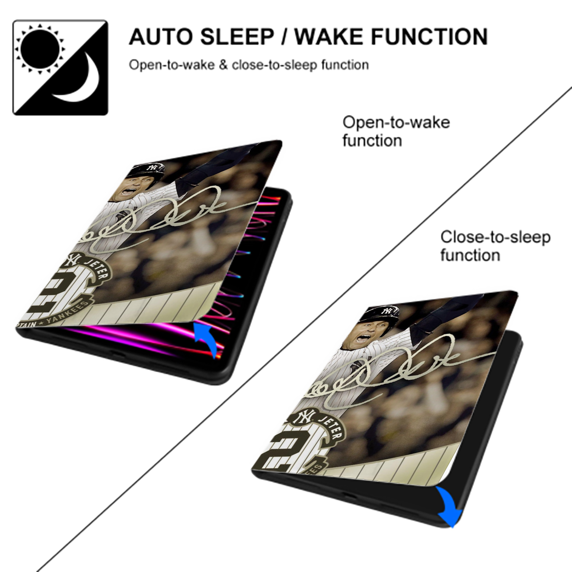 Derek Jeter 95 IPad Book-Style Case With Pencil Slot – Slim PU & TPU Cover – Full Protection, Precise Fit, Water & Scratch Resistant