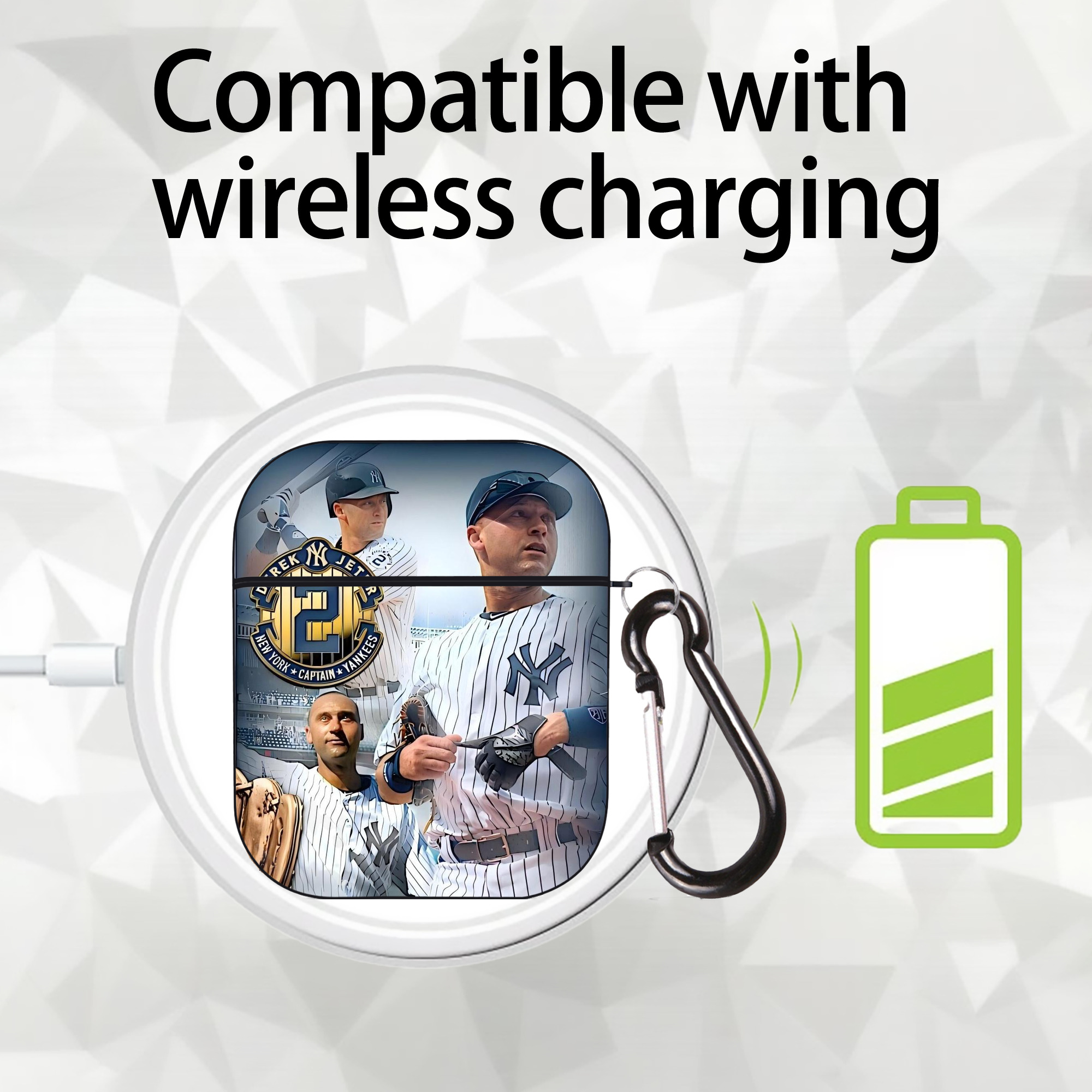 Derek Jeter 40 AirPods 2 Case Hard Shell Black, Flexible PC Material, Precise Cutouts, Full Protection, Anti-Fingerprint, Washable, Includes Keychain – Durable & Slim Design