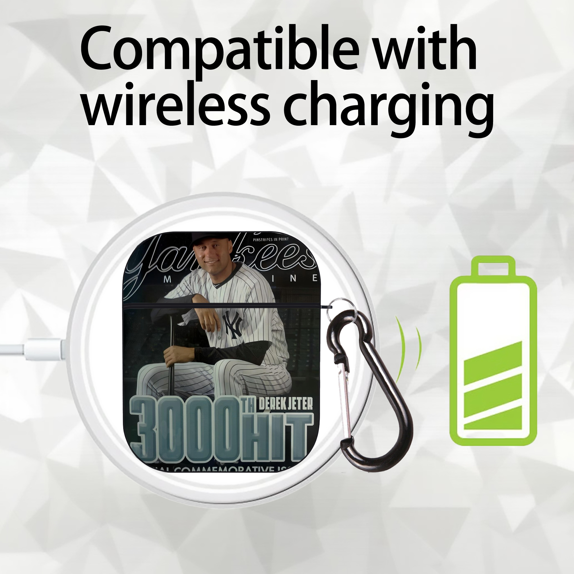 Derek Jeter 43 AirPods 2 Case Hard Shell Black, Flexible PC Material, Precise Cutouts, Full Protection, Anti-Fingerprint, Washable, Includes Keychain – Durable & Slim Design