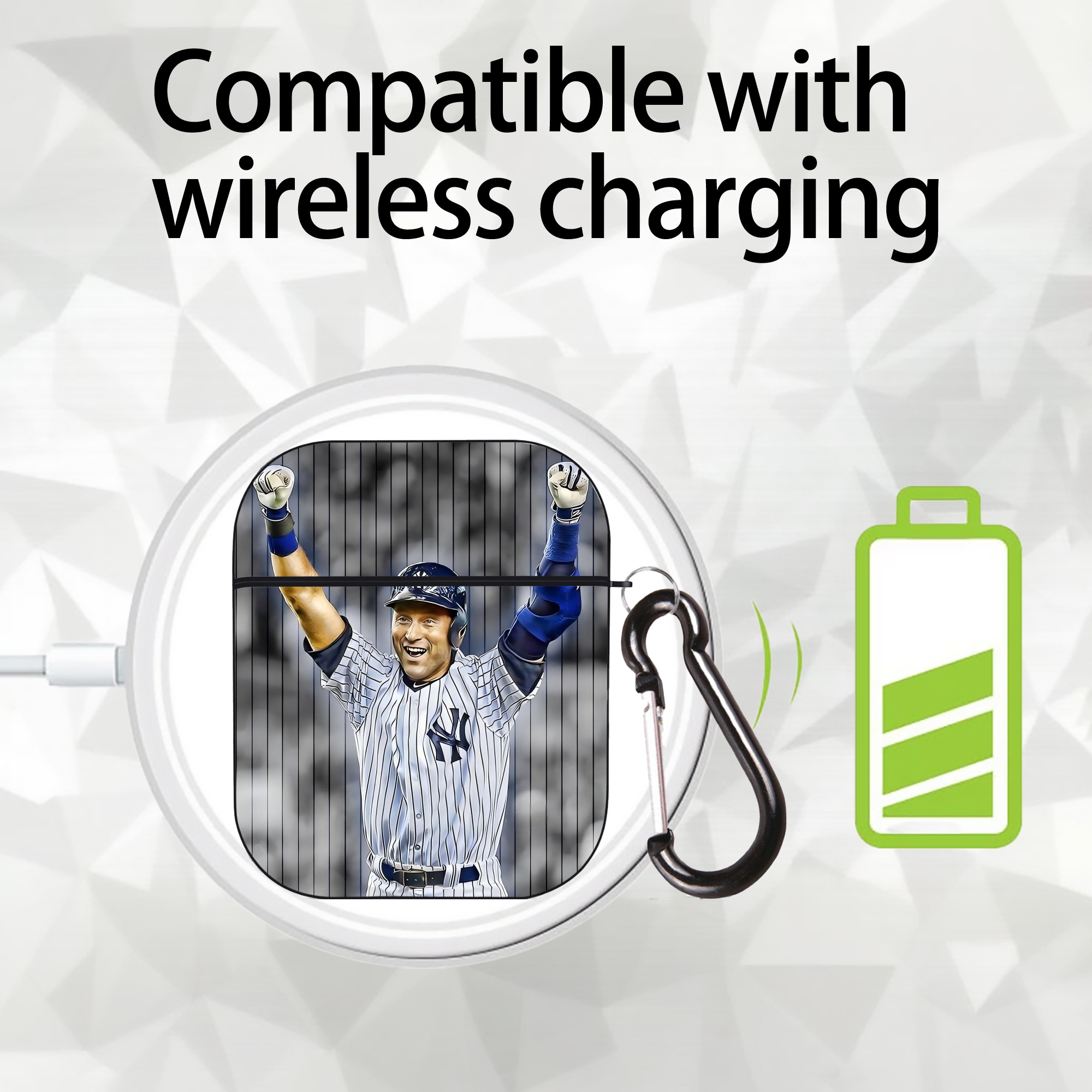 Derek Jeter 45 AirPods 2 Case Hard Shell Black, Flexible PC Material, Precise Cutouts, Full Protection, Anti-Fingerprint, Washable, Includes Keychain – Durable & Slim Design