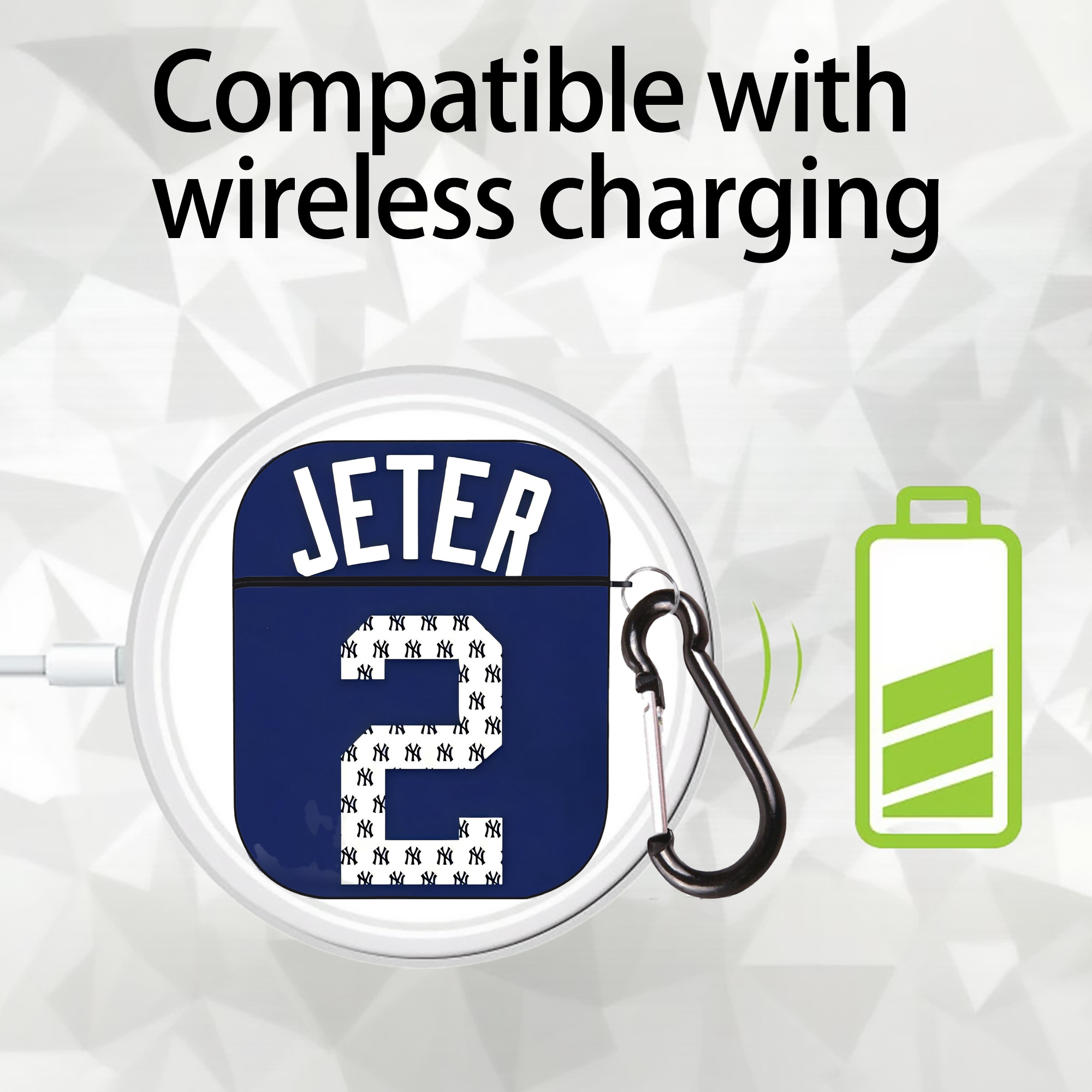 Derek Jeter 50 AirPods 2 Case Hard Shell Black, Flexible PC Material, Precise Cutouts, Full Protection, Anti-Fingerprint, Washable, Includes Keychain – Durable & Slim Design