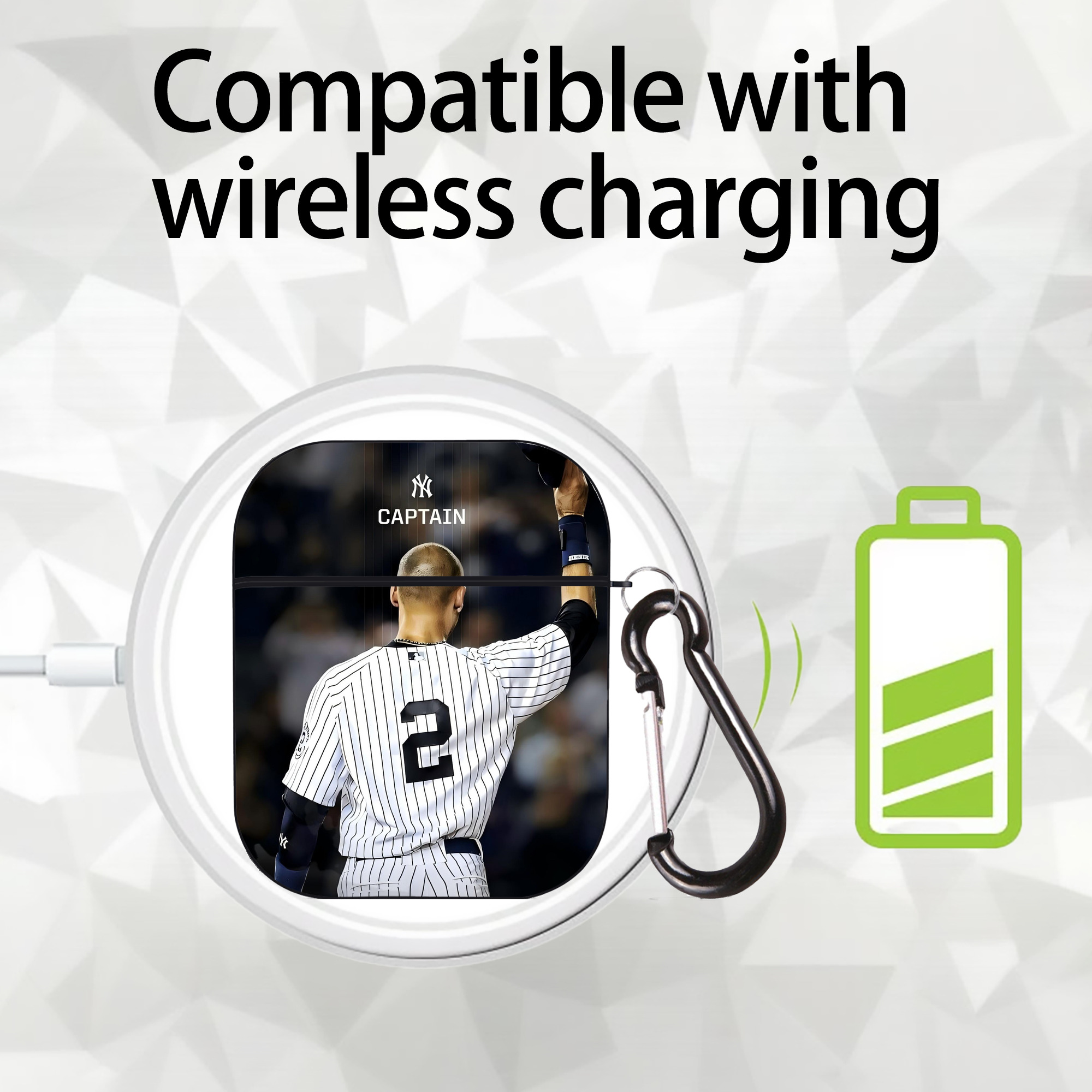 Derek Jeter 56 AirPods 2 Case Hard Shell Black, Flexible PC Material, Precise Cutouts, Full Protection, Anti-Fingerprint, Washable, Includes Keychain – Durable & Slim Design