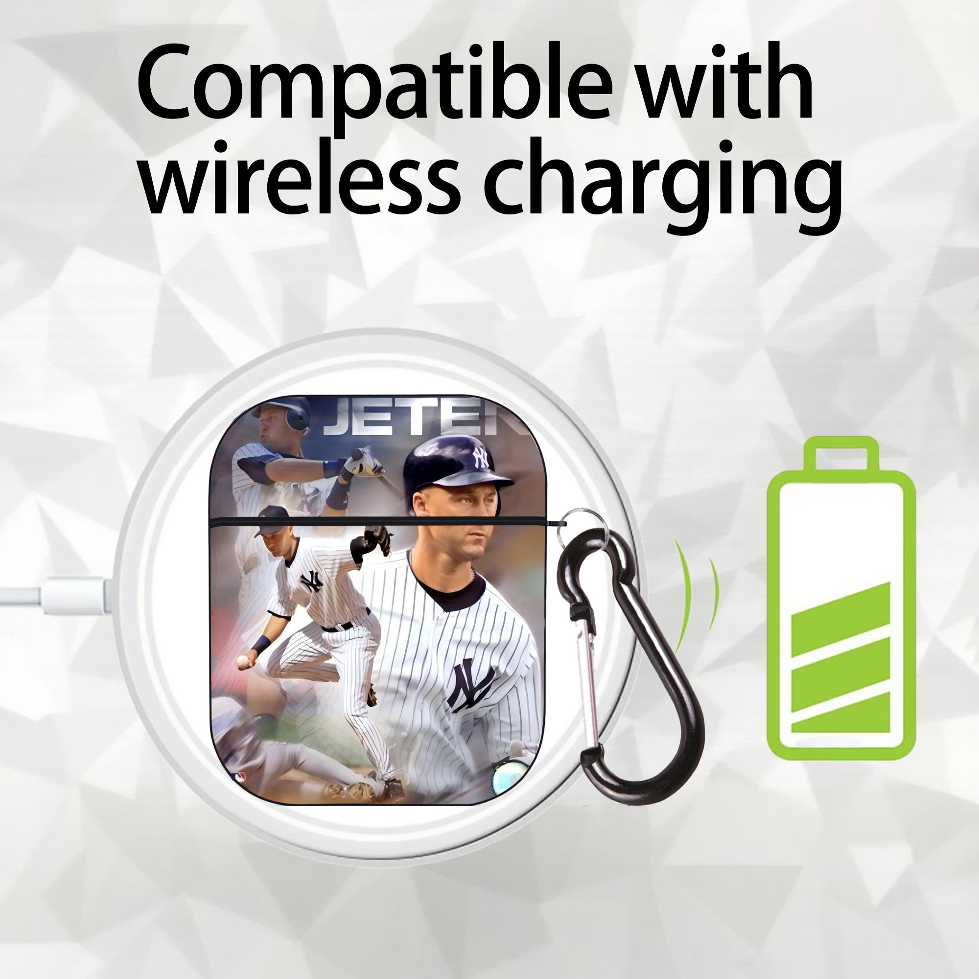 Derek Jeter 60 AirPods 2 Case Hard Shell Black, Flexible PC Material, Precise Cutouts, Full Protection, Anti-Fingerprint, Washable, Includes Keychain – Durable & Slim Design