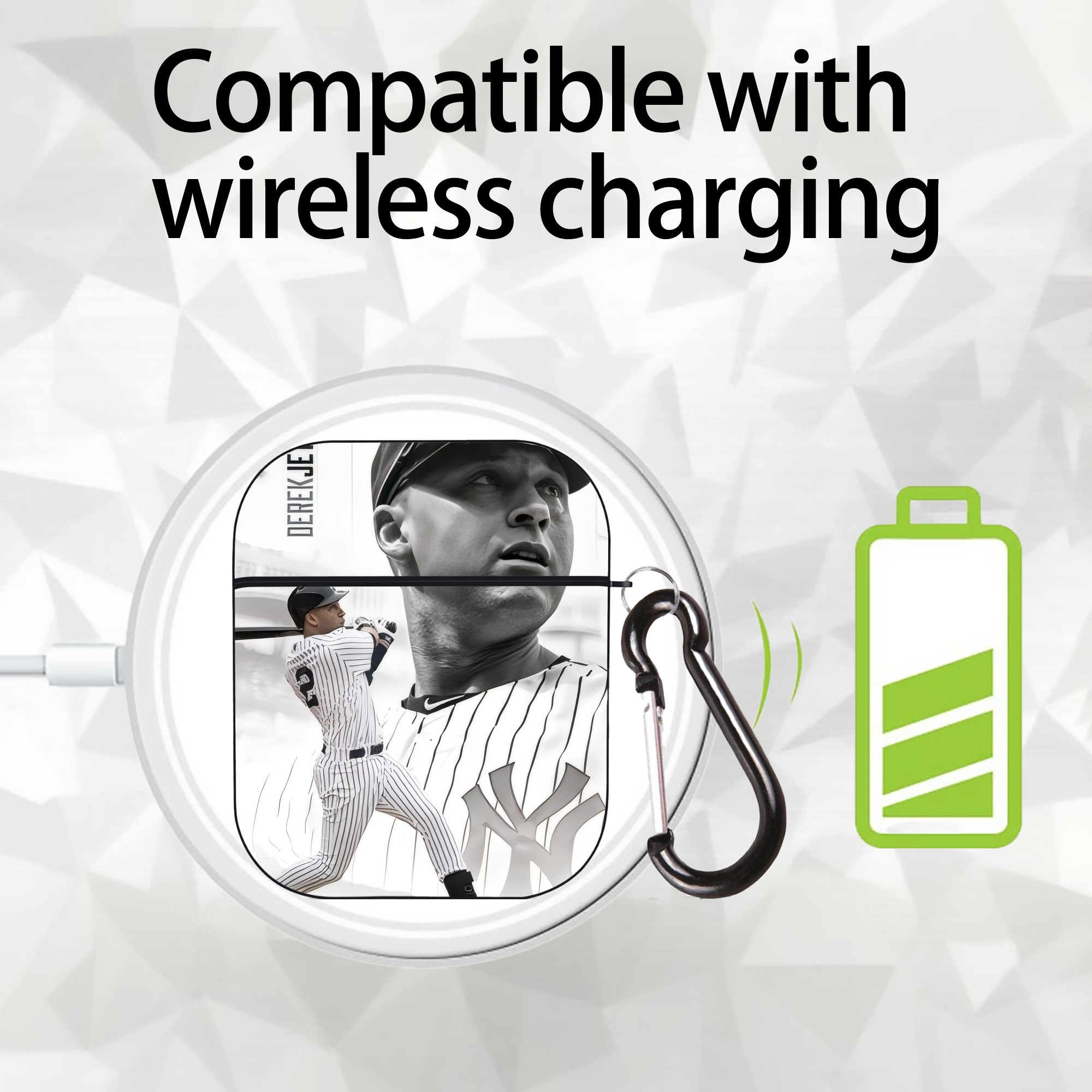 Derek Jeter 61 AirPods 2 Case Hard Shell Black, Flexible PC Material, Precise Cutouts, Full Protection, Anti-Fingerprint, Washable, Includes Keychain – Durable & Slim Design