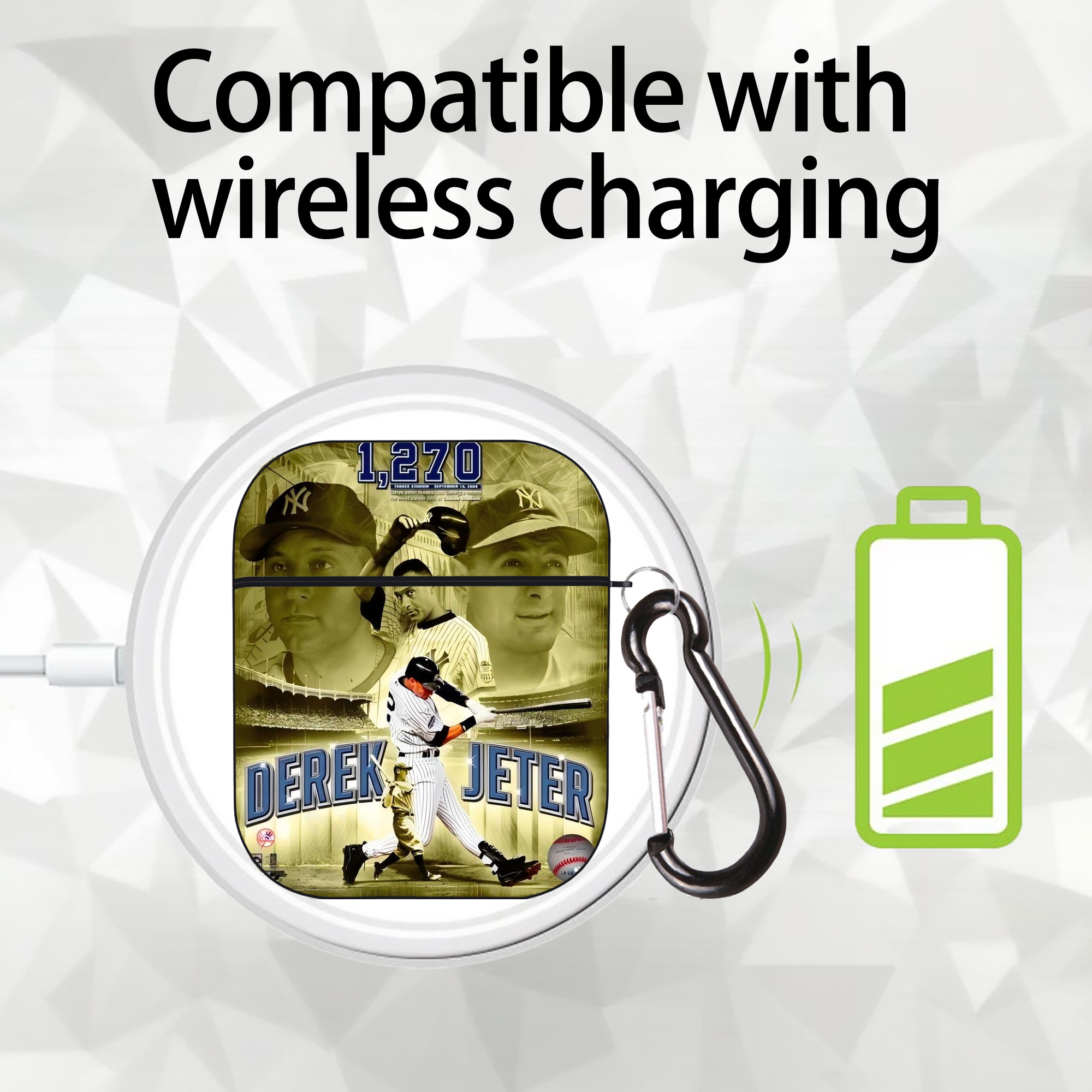 Derek Jeter 86 AirPods 2 Case Hard Shell Black, Flexible PC Material, Precise Cutouts, Full Protection, Anti-Fingerprint, Washable, Includes Keychain – Durable & Slim Design