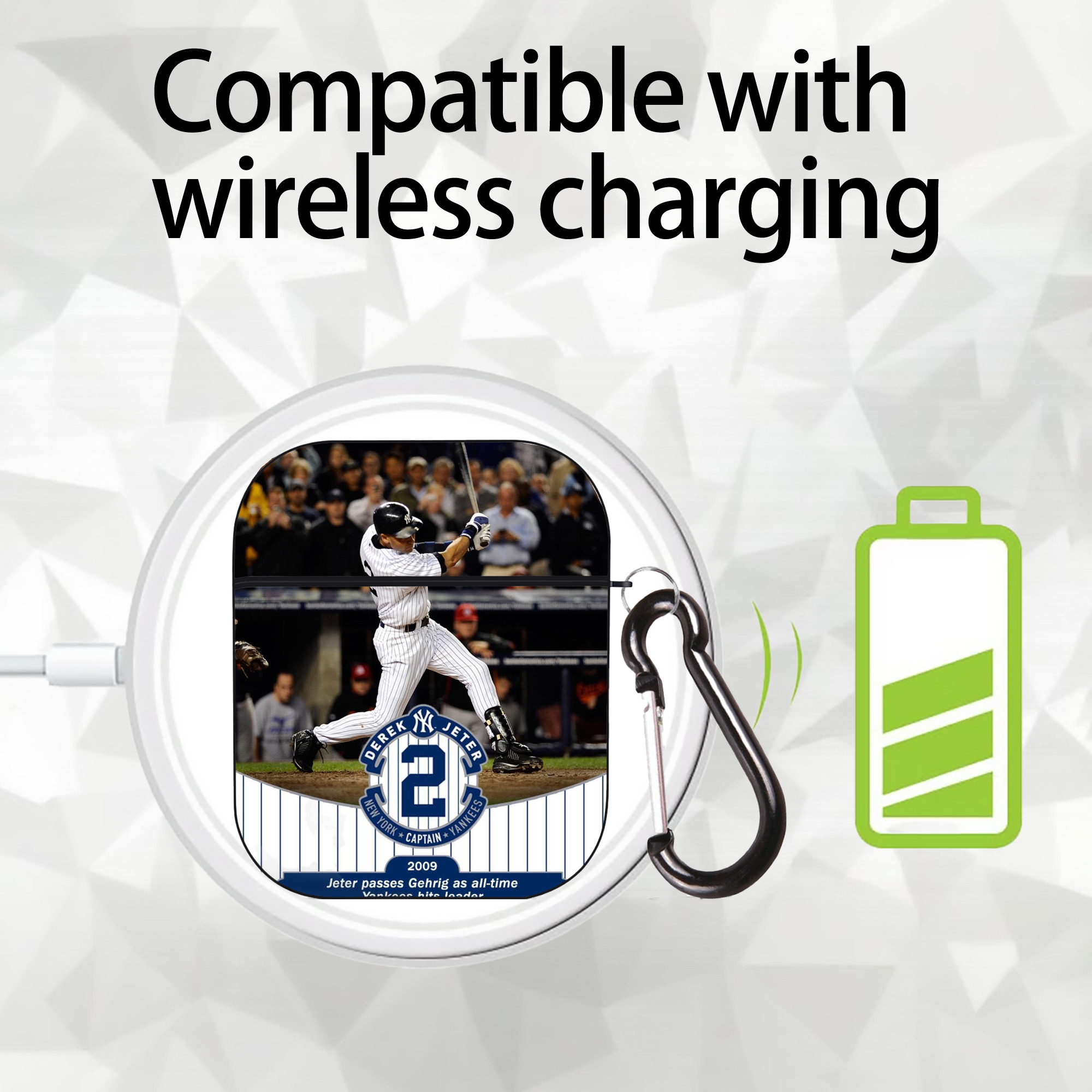 Derek Jeter 88 AirPods 2 Case Hard Shell Black, Flexible PC Material, Precise Cutouts, Full Protection, Anti-Fingerprint, Washable, Includes Keychain – Durable & Slim Design