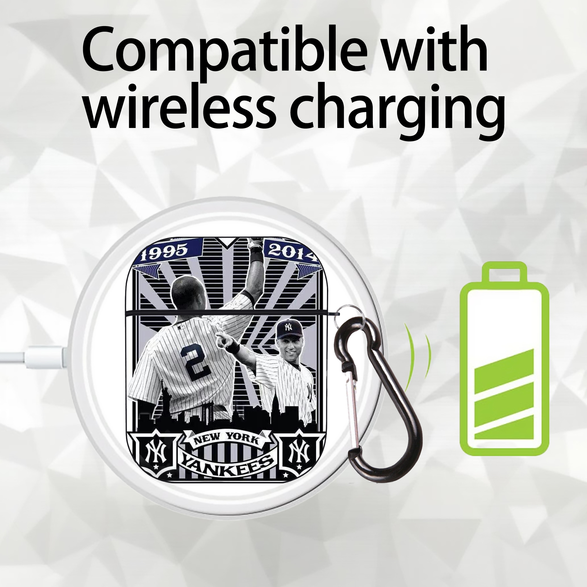 Derek Jeter 89 AirPods 2 Case Hard Shell Black, Flexible PC Material, Precise Cutouts, Full Protection, Anti-Fingerprint, Washable, Includes Keychain – Durable & Slim Design