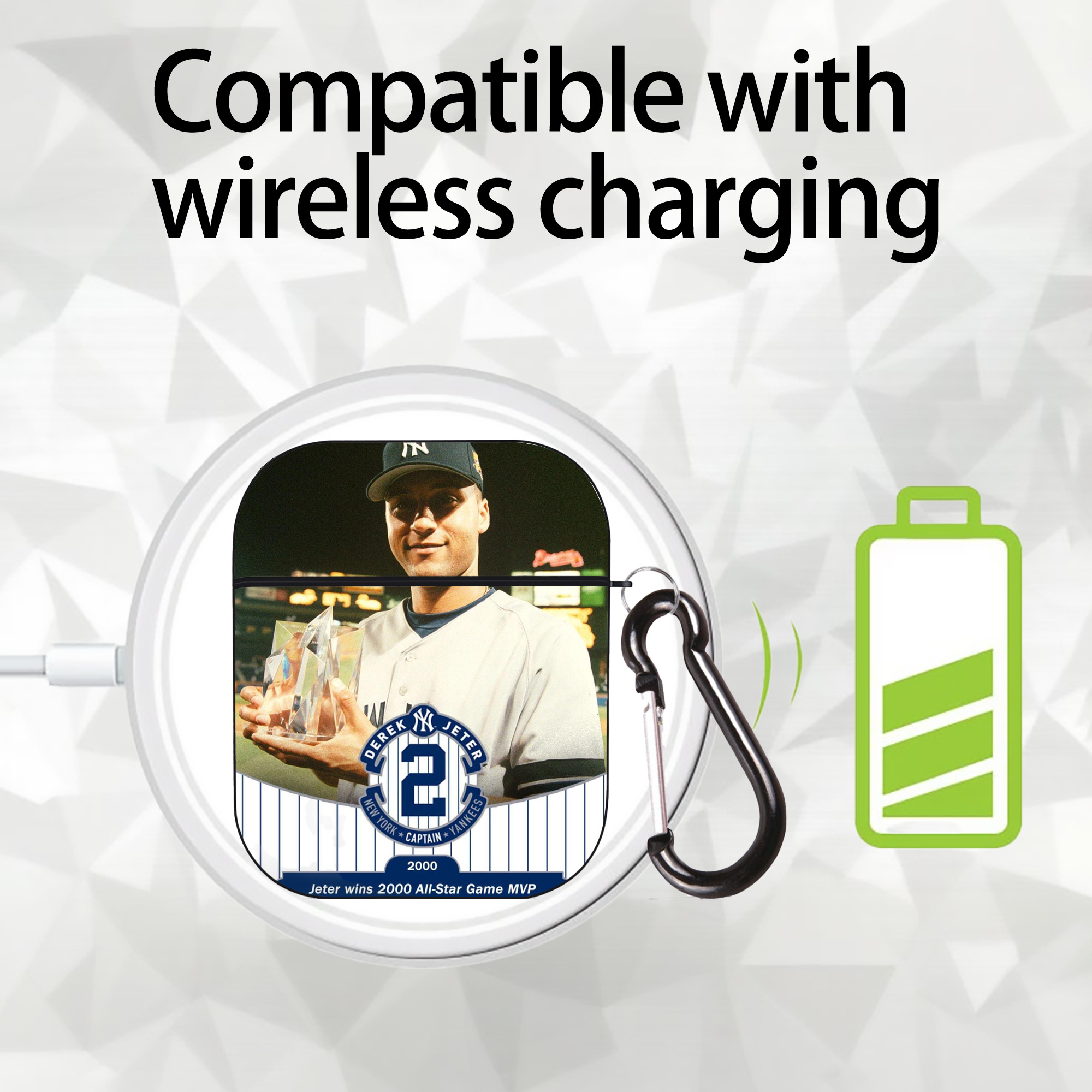 Derek Jeter 93 AirPods 2 Case Hard Shell Black, Flexible PC Material, Precise Cutouts, Full Protection, Anti-Fingerprint, Washable, Includes Keychain – Durable & Slim Design