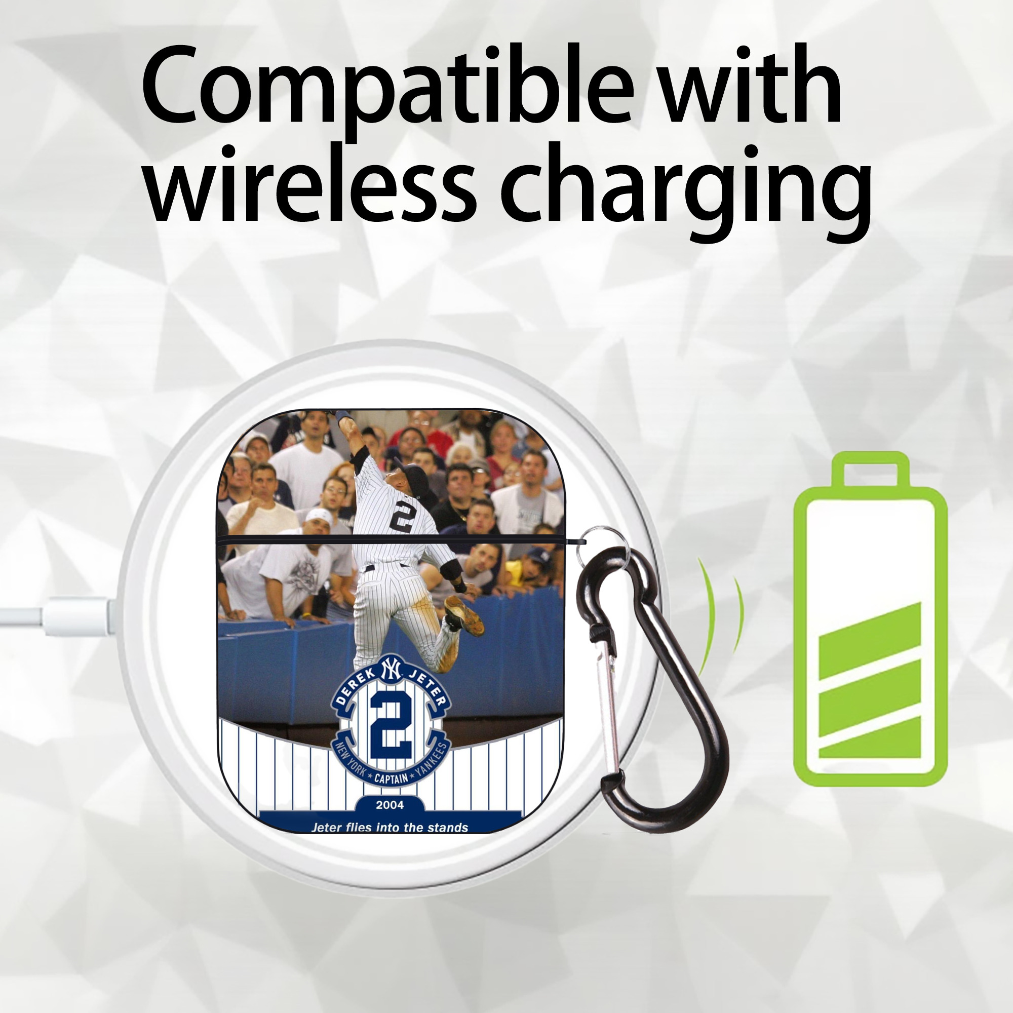 Derek Jeter 94 AirPods 2 Case Hard Shell Black, Flexible PC Material, Precise Cutouts, Full Protection, Anti-Fingerprint, Washable, Includes Keychain – Durable & Slim Design