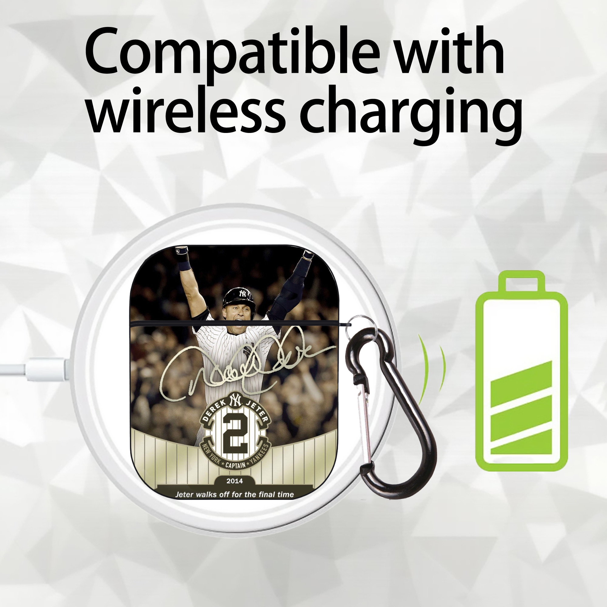 Derek Jeter 95 AirPods 2 Case Hard Shell Black, Flexible PC Material, Precise Cutouts, Full Protection, Anti-Fingerprint, Washable, Includes Keychain – Durable & Slim Design