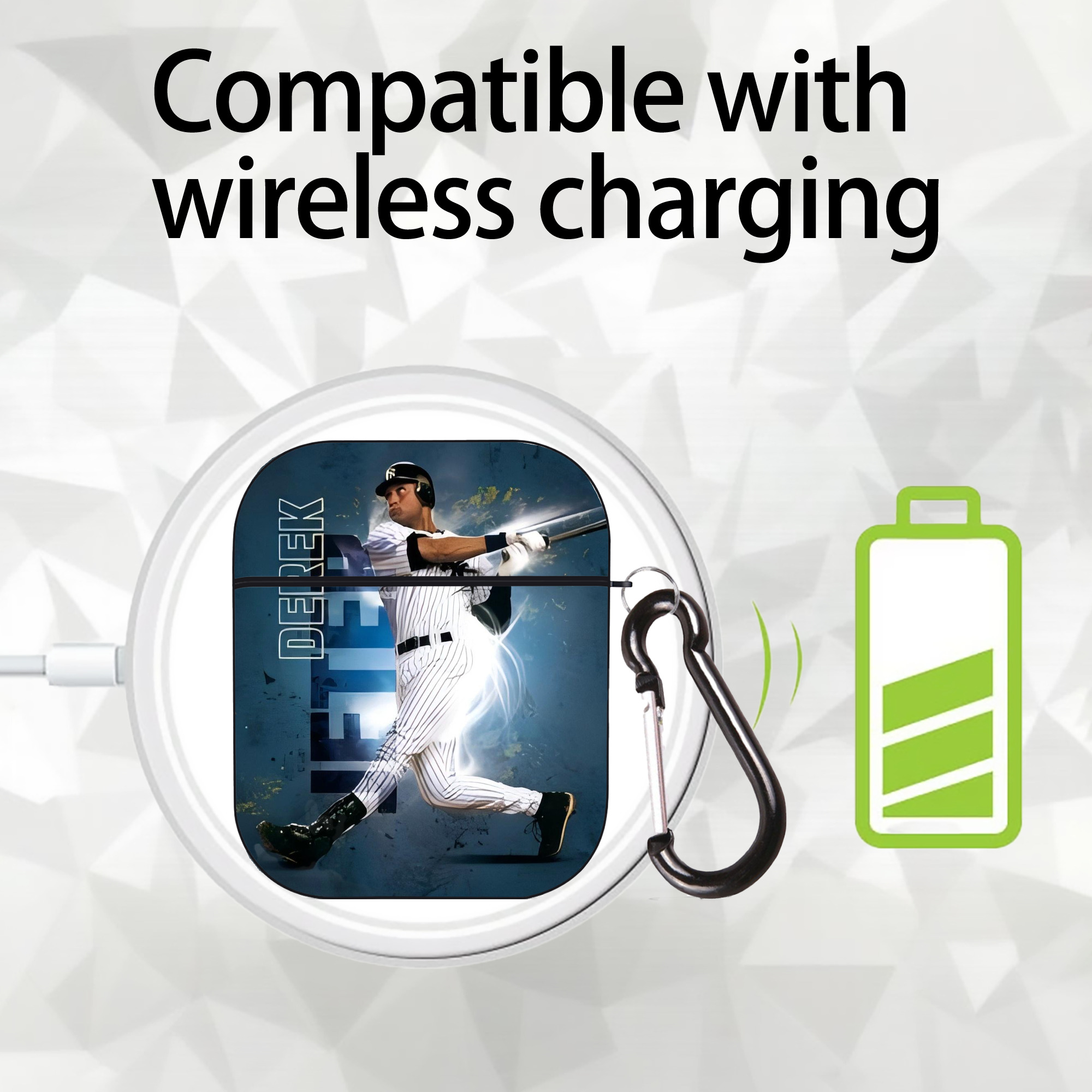 Derek Jeter 99 AirPods 2 Case Hard Shell Black, Flexible PC Material, Precise Cutouts, Full Protection, Anti-Fingerprint, Washable, Includes Keychain – Durable & Slim Design