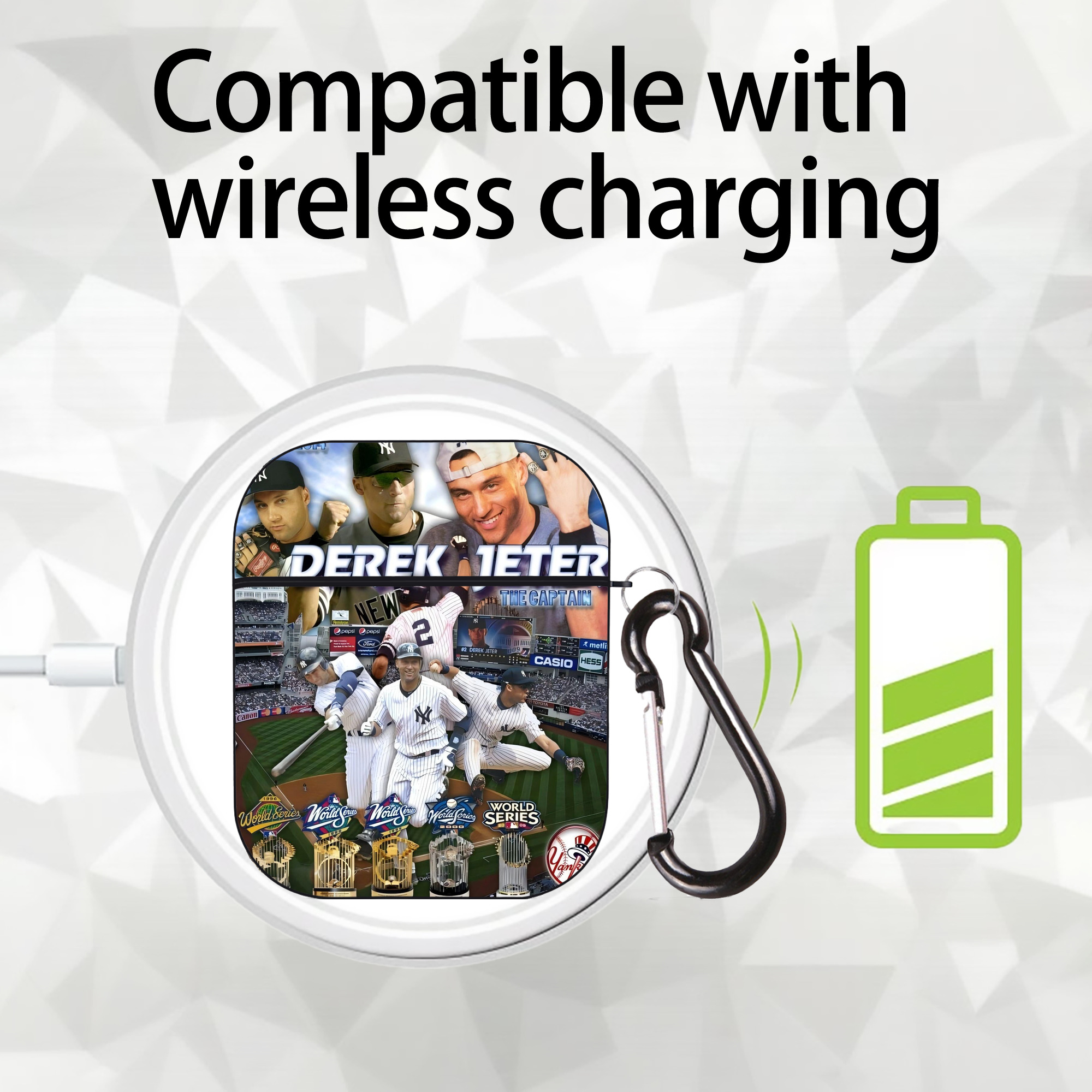 Derek Jeter 100 AirPods 2 Case Hard Shell Black, Flexible PC Material, Precise Cutouts, Full Protection, Anti-Fingerprint, Washable, Includes Keychain – Durable & Slim Design