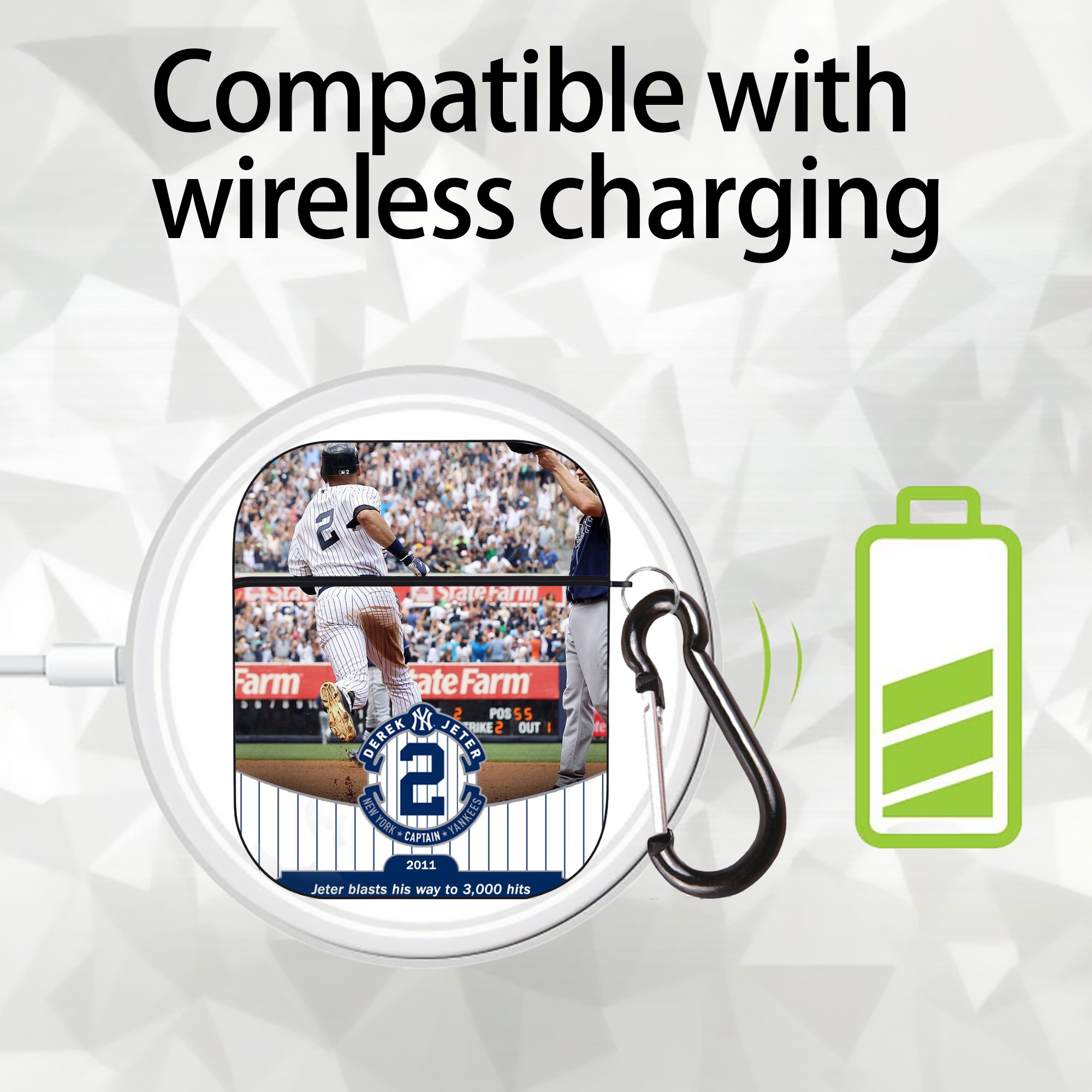 Derek Jeter 102 AirPods 2 Case Hard Shell Black, Flexible PC Material, Precise Cutouts, Full Protection, Anti-Fingerprint, Washable, Includes Keychain – Durable & Slim Design