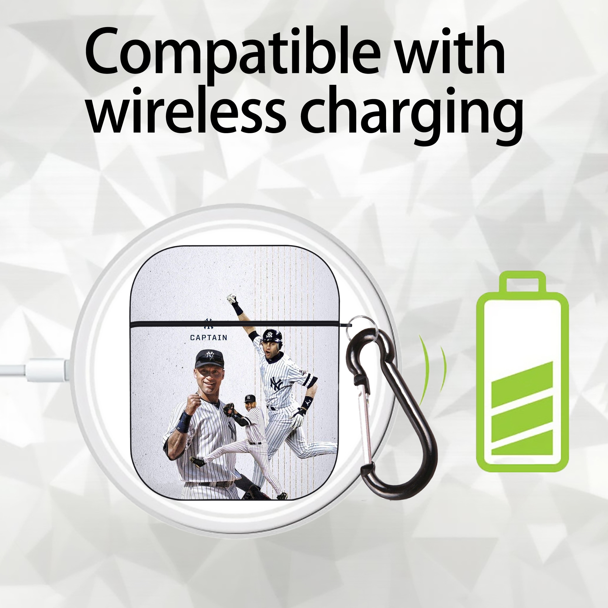 Derek Jeter 106 AirPods 2 Case Hard Shell Black, Flexible PC Material, Precise Cutouts, Full Protection, Anti-Fingerprint, Washable, Includes Keychain – Durable & Slim Design