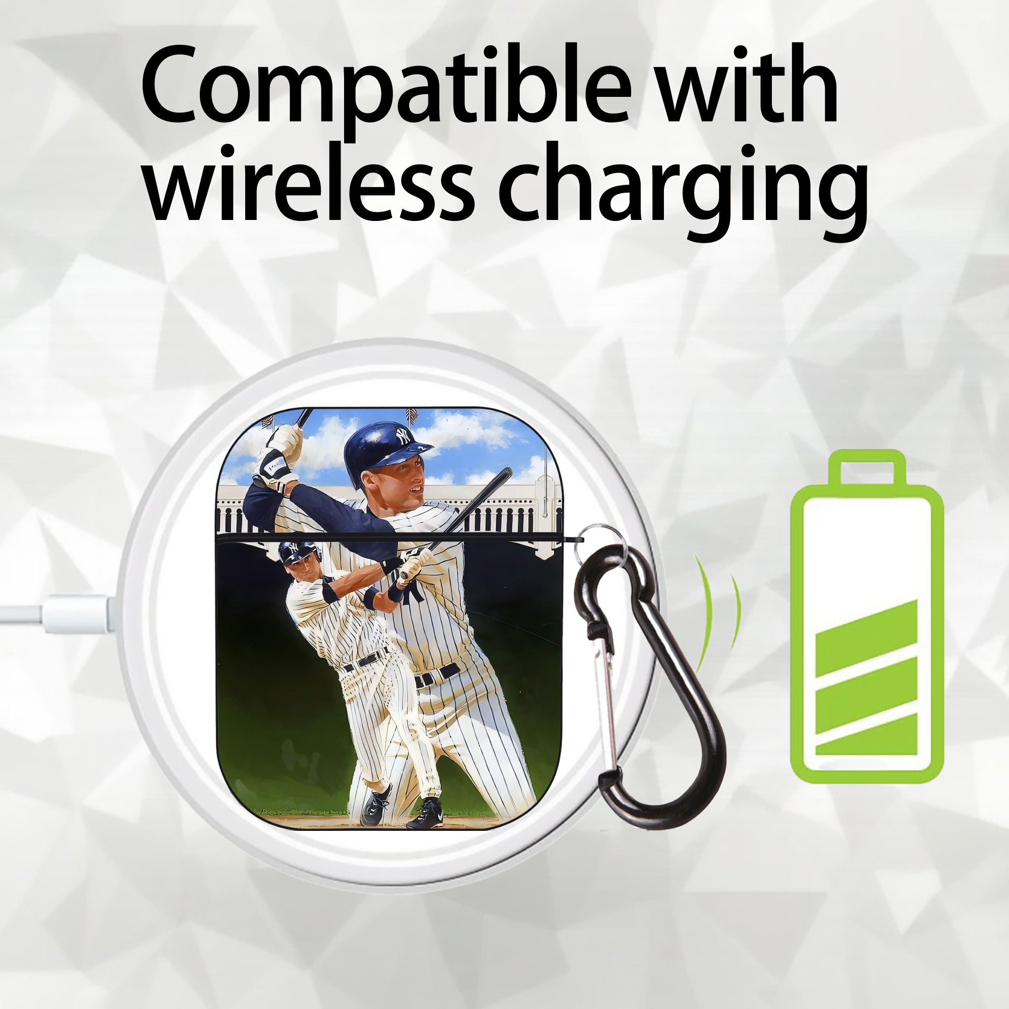 Derek Jeter 108 AirPods 2 Case Hard Shell Black, Flexible PC Material, Precise Cutouts, Full Protection, Anti-Fingerprint, Washable, Includes Keychain – Durable & Slim Design