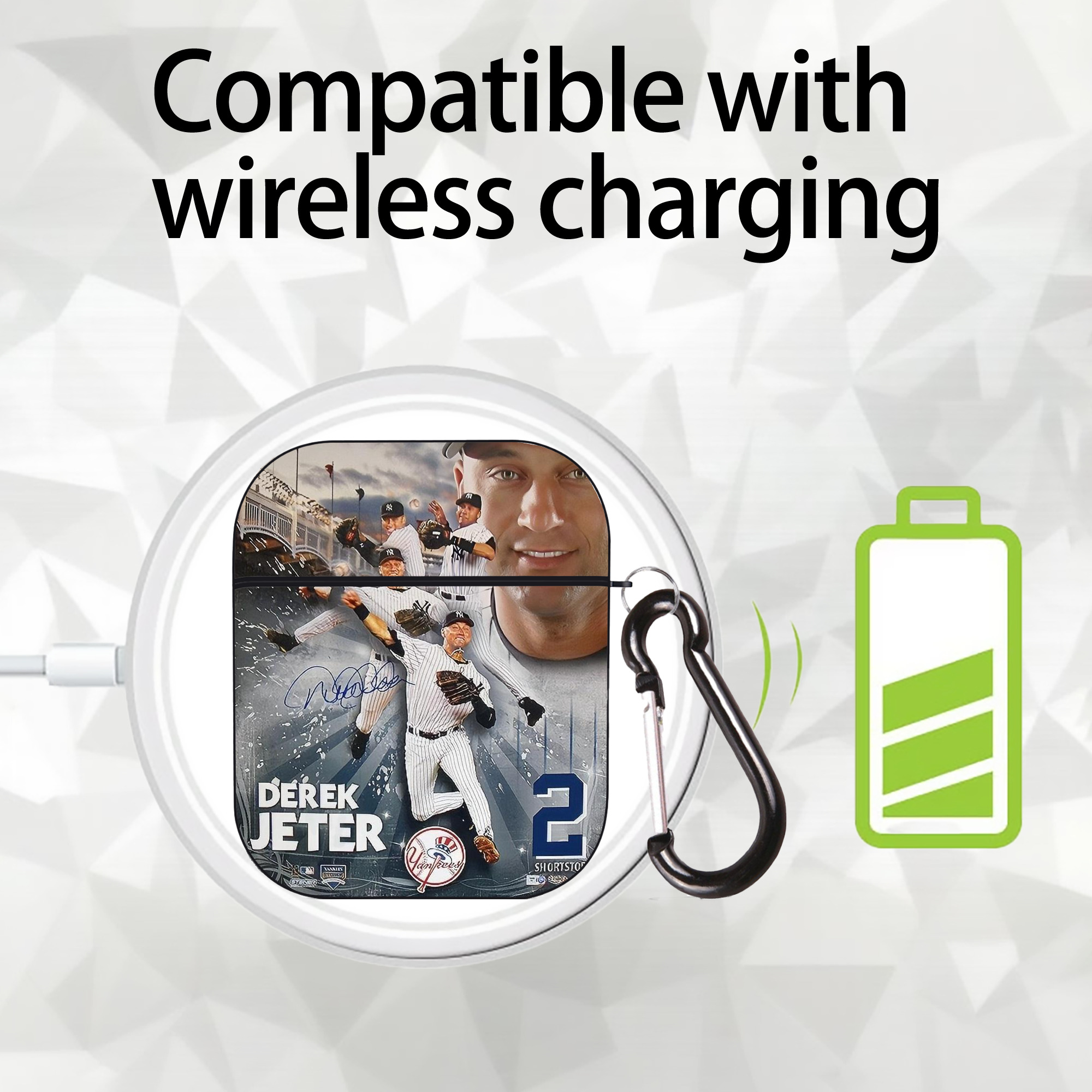 Derek Jeter 109 AirPods 2 Case Hard Shell Black, Flexible PC Material, Precise Cutouts, Full Protection, Anti-Fingerprint, Washable, Includes Keychain – Durable & Slim Design