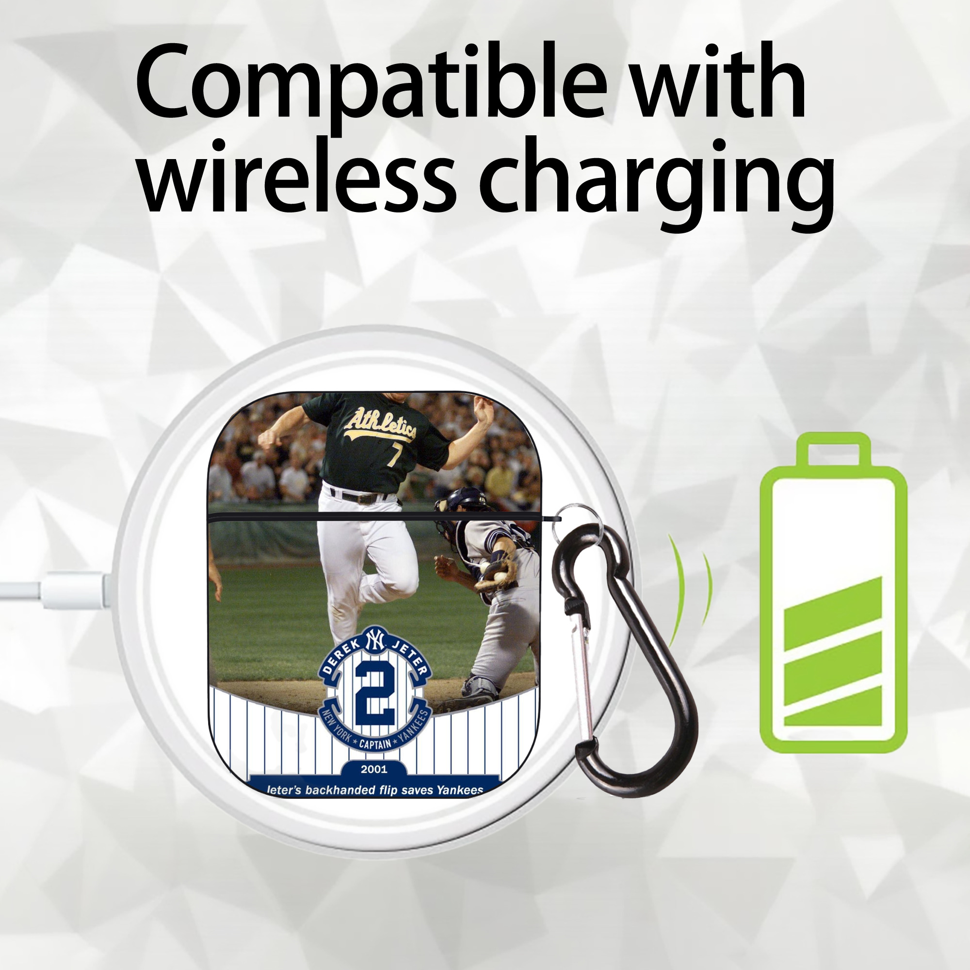 Derek Jeter 111 AirPods 2 Case Hard Shell Black, Flexible PC Material, Precise Cutouts, Full Protection, Anti-Fingerprint, Washable, Includes Keychain – Durable & Slim Design