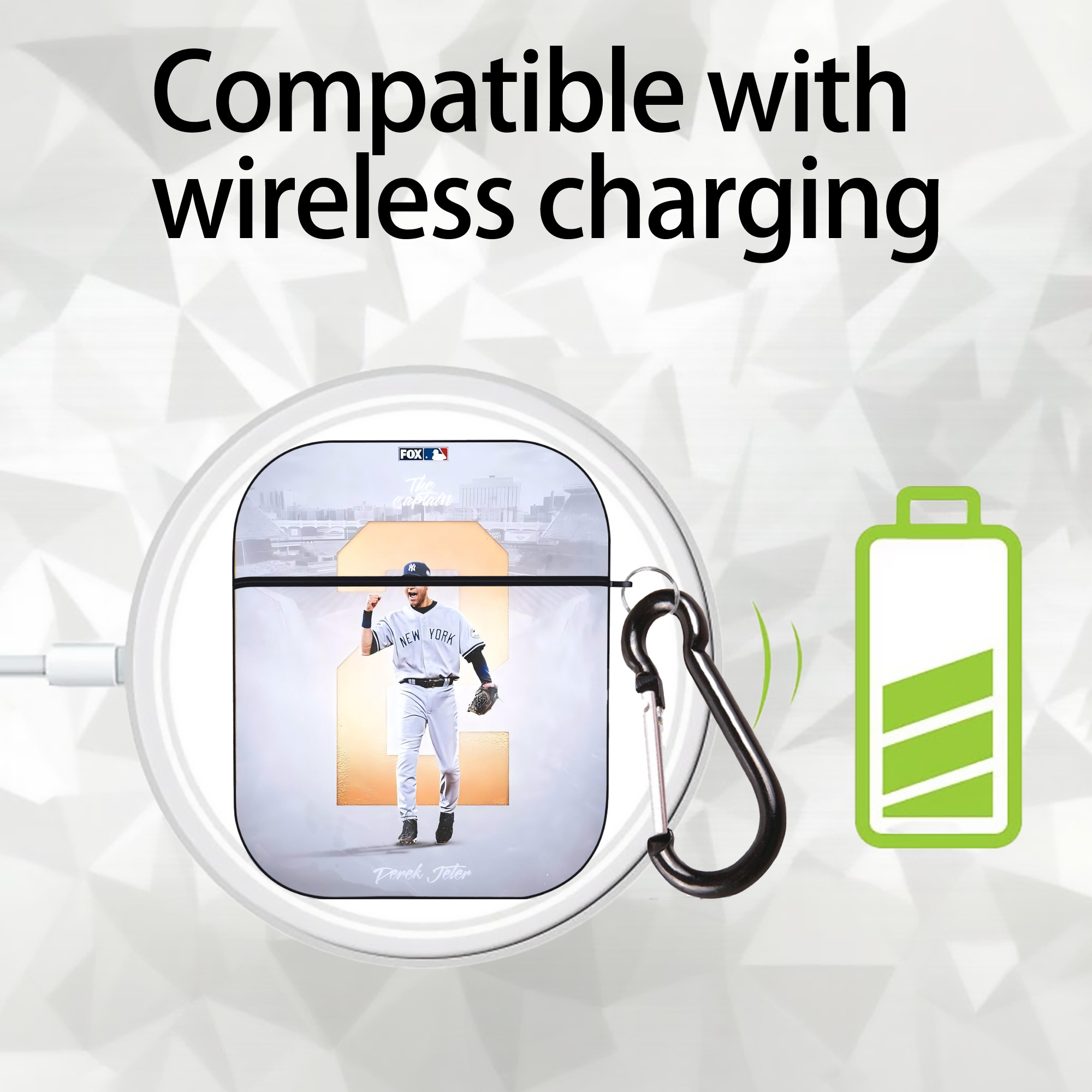 Derek Jeter 112 AirPods 2 Case Hard Shell Black, Flexible PC Material, Precise Cutouts, Full Protection, Anti-Fingerprint, Washable, Includes Keychain – Durable & Slim Design