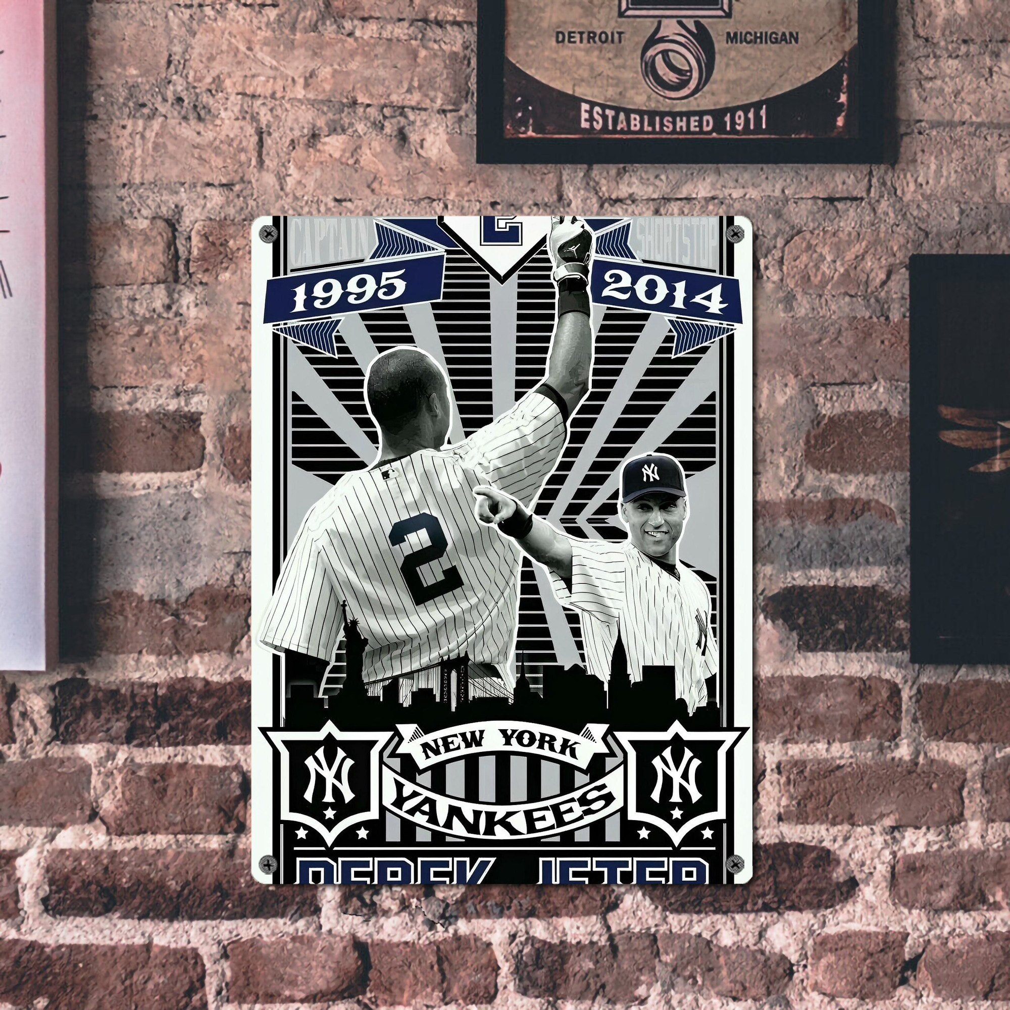 Derek Jeter 34 Vintage Metal Tin Sign 12x16inch – Retro Wall Art Decor For Home, Bar, Kitchen, Bedroom, Office – Durable Iron Sheet Poster, Easy To Hang, Full-Color Printing
