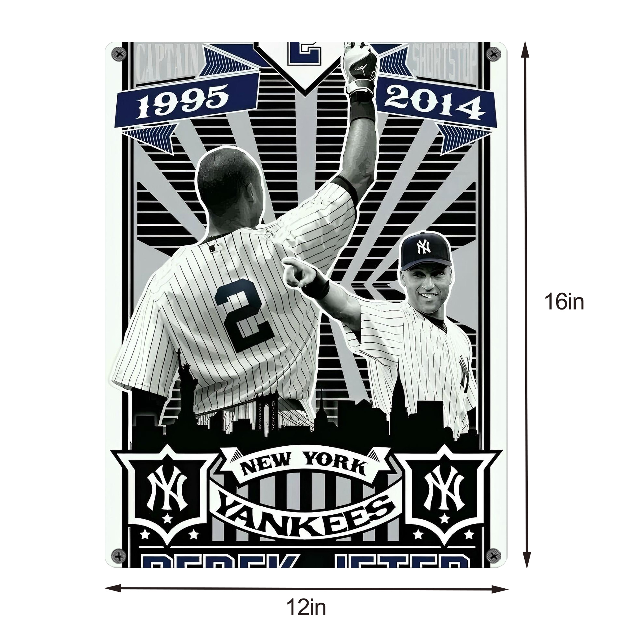 Derek Jeter 34 Vintage Metal Tin Sign 12x16inch – Retro Wall Art Decor For Home, Bar, Kitchen, Bedroom, Office – Durable Iron Sheet Poster, Easy To Hang, Full-Color Printing