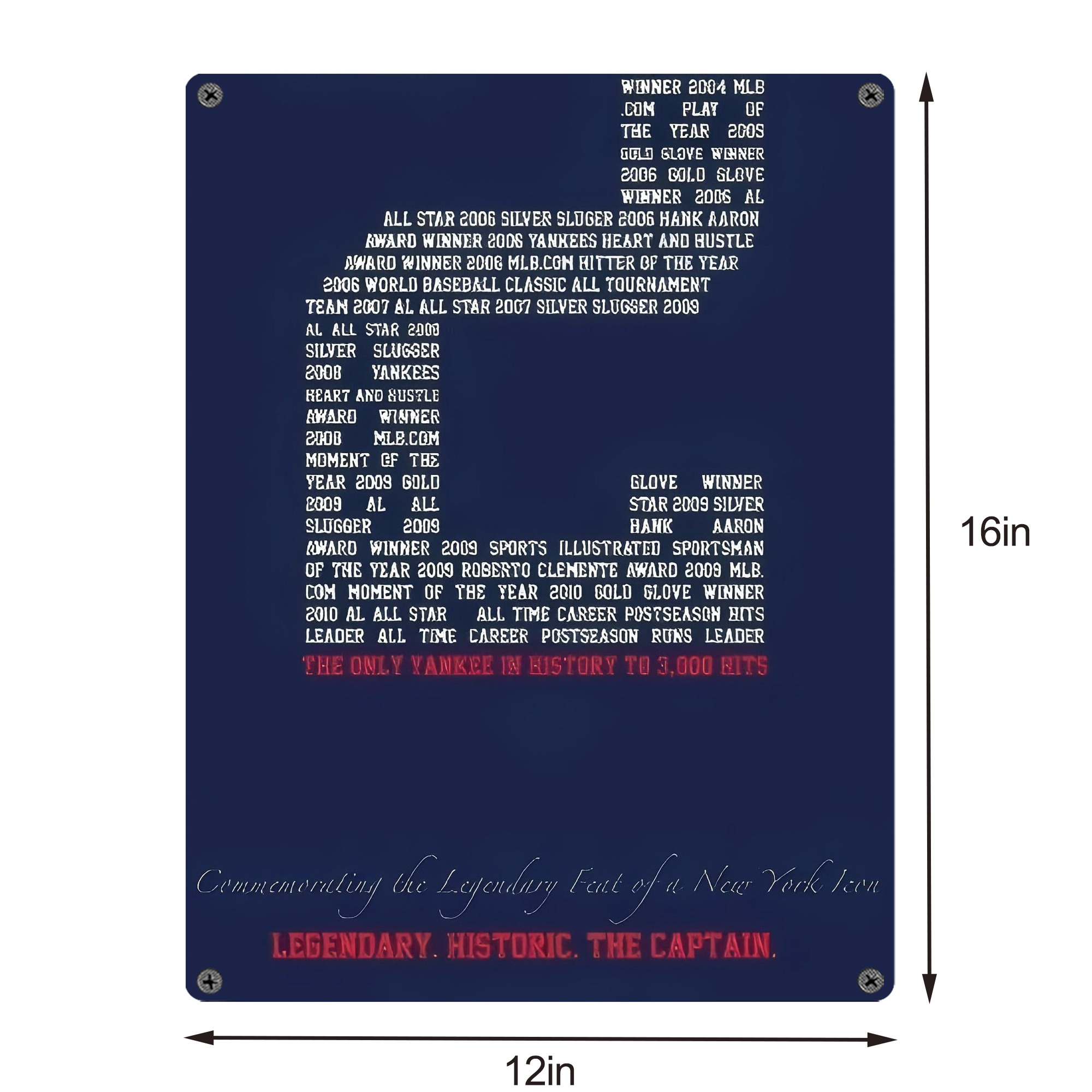 Derek Jeter 44 Vintage Metal Tin Sign 12x16inch – Retro Wall Art Decor For Home, Bar, Kitchen, Bedroom, Office – Durable Iron Sheet Poster, Easy To Hang, Full-Color Printing